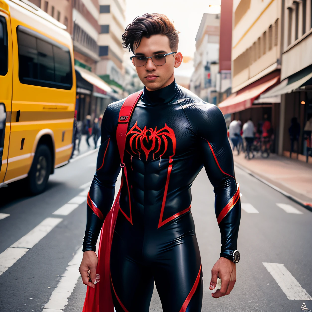 Usar minha foto com a roupa do homem aranha andando na rua --auto