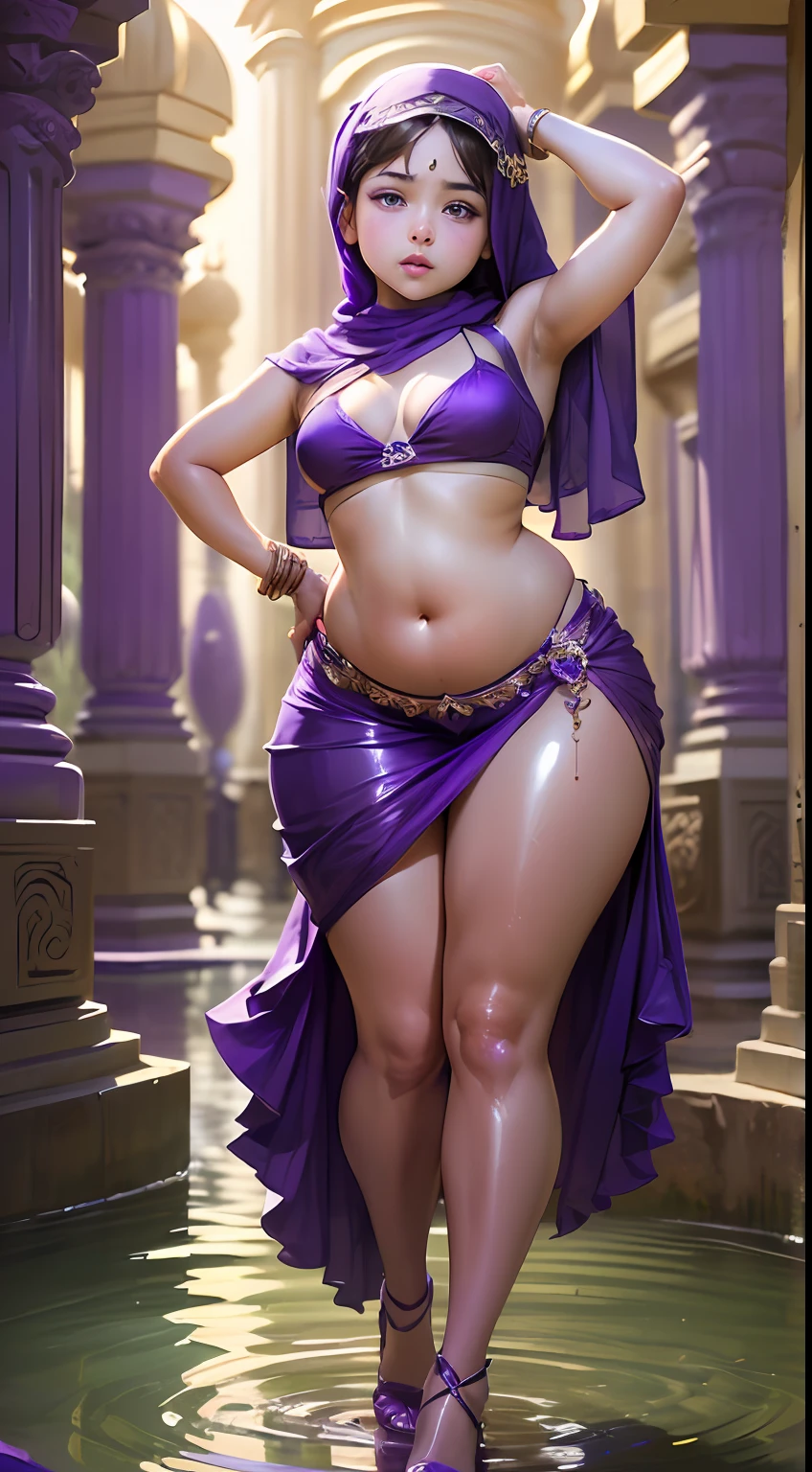 (:1.7), (arabian girl:1.2) perfect face, perfect nose. (chubby:1.5) child in (saree) perfect full HDR body exposed midriff highleg loli flat c curvy indian armpits bellydancer 8k high res knees ankles , royal skimpy underwear, cleavage (shiny skin:1.5) (full body shot) (high heels) (armpits:1.3) (outdoor) (purple theme:1.8) (masterpiece:1.8) (hijab:1.2) (temple:1.4) (bending:1.5) (thighs exposed:1.5) (knees exposed:1.5) (bending on a well:1.5)