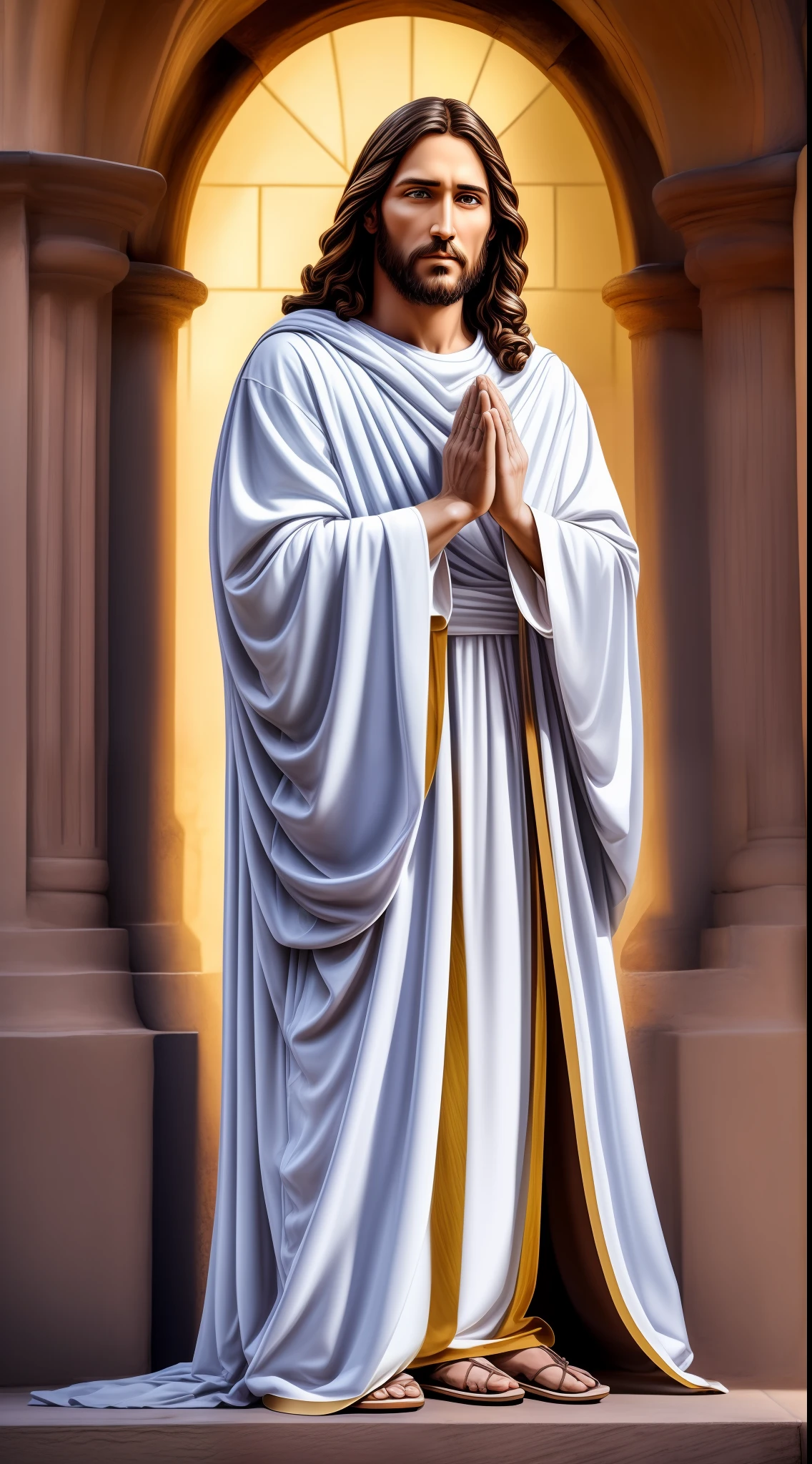 Jesus heaven, jesus lord blessings, Perfect hand 5 finger, Portrait of a handsome Jesus , Jesus Christ, real blue eyes, sunny day, intricate details.real jesus lord, straight head face, Straight body.Prayer jesus, perfect full body, perfect hands finger,Prayer jesus, praying jesus backgrounds natural photographic 8k
