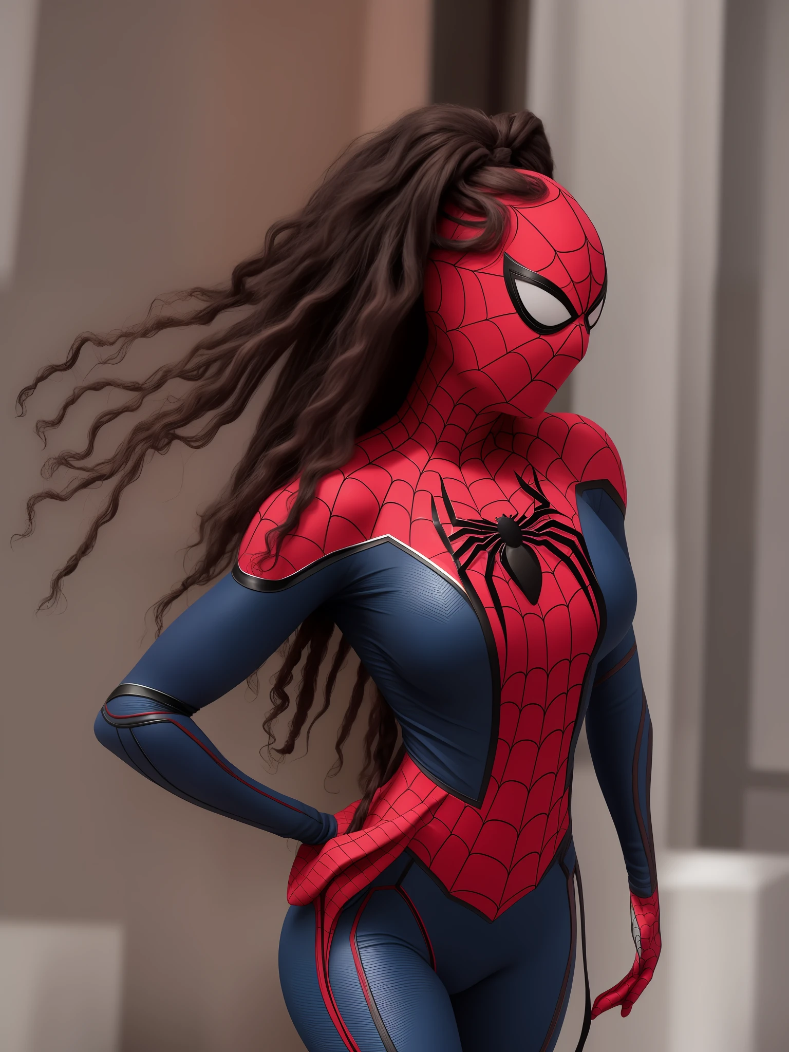 Black Woman Sexy Athletic Body Big Breasts Braided Hair Spider-Man Outfit