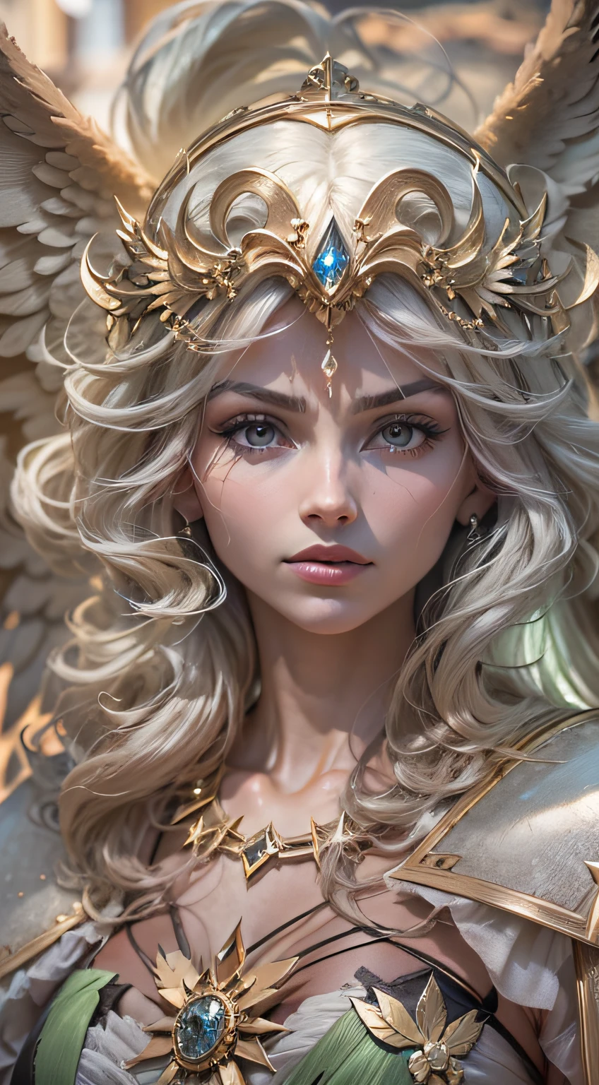 (imagem extremamente detalhada), (corpo inteiro:1.5), (angel femele appearance:1.3), (Asas angelicais gigante:1.4), (olhos flamejantes, olhos brilhantes, brilho sobre os olhos), (roupas brancas), (Extreme display of power:1.3), (riqueza no detalhe das roupas), apocalipse, anjo, seres celestiais, poder, fim do mundo, (riqueza nos detalhes), (poderes envolvendo e intrincados), Scenery of a destroyed city, fim dos tempos,