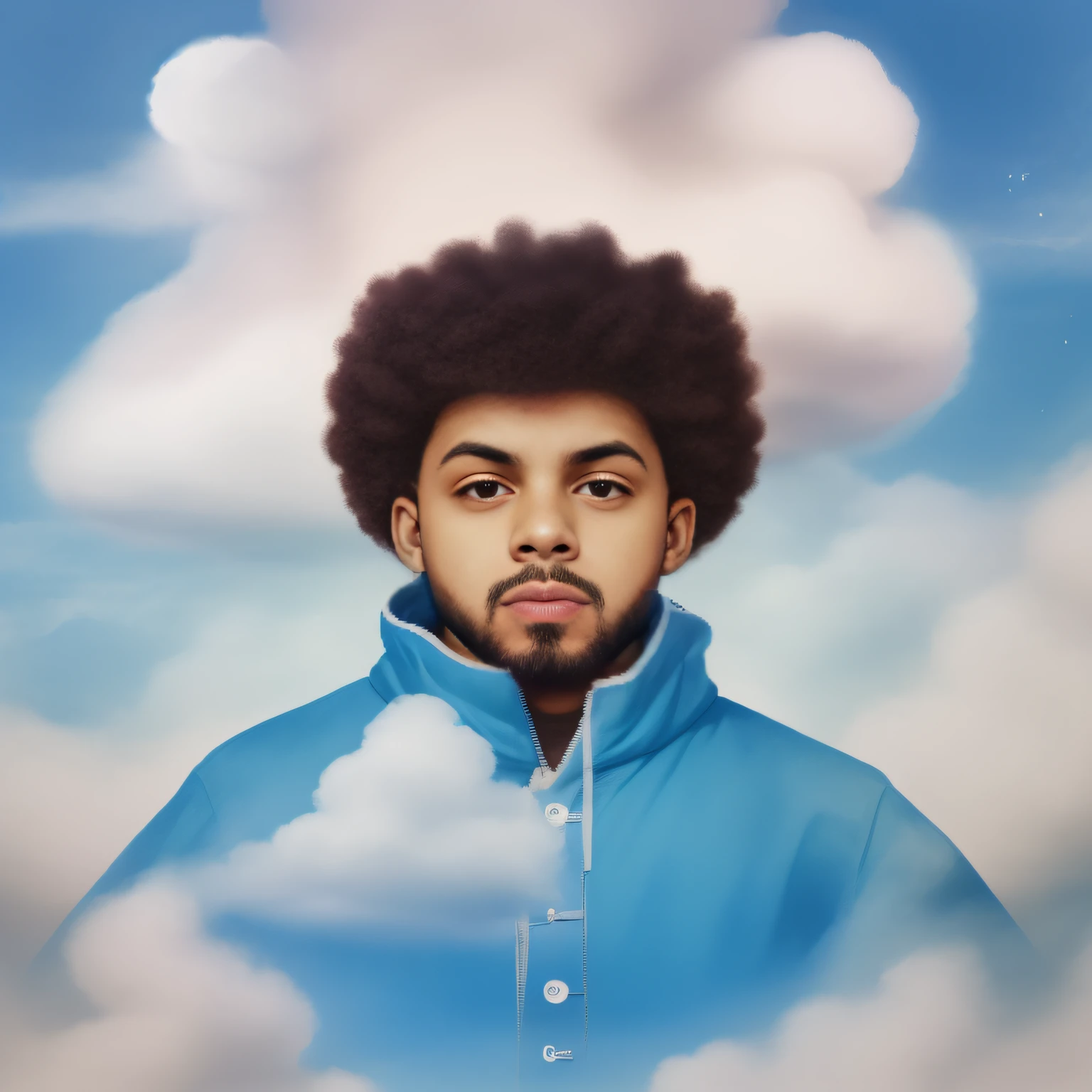 cria a capa de um album, he in the sky with some clouds