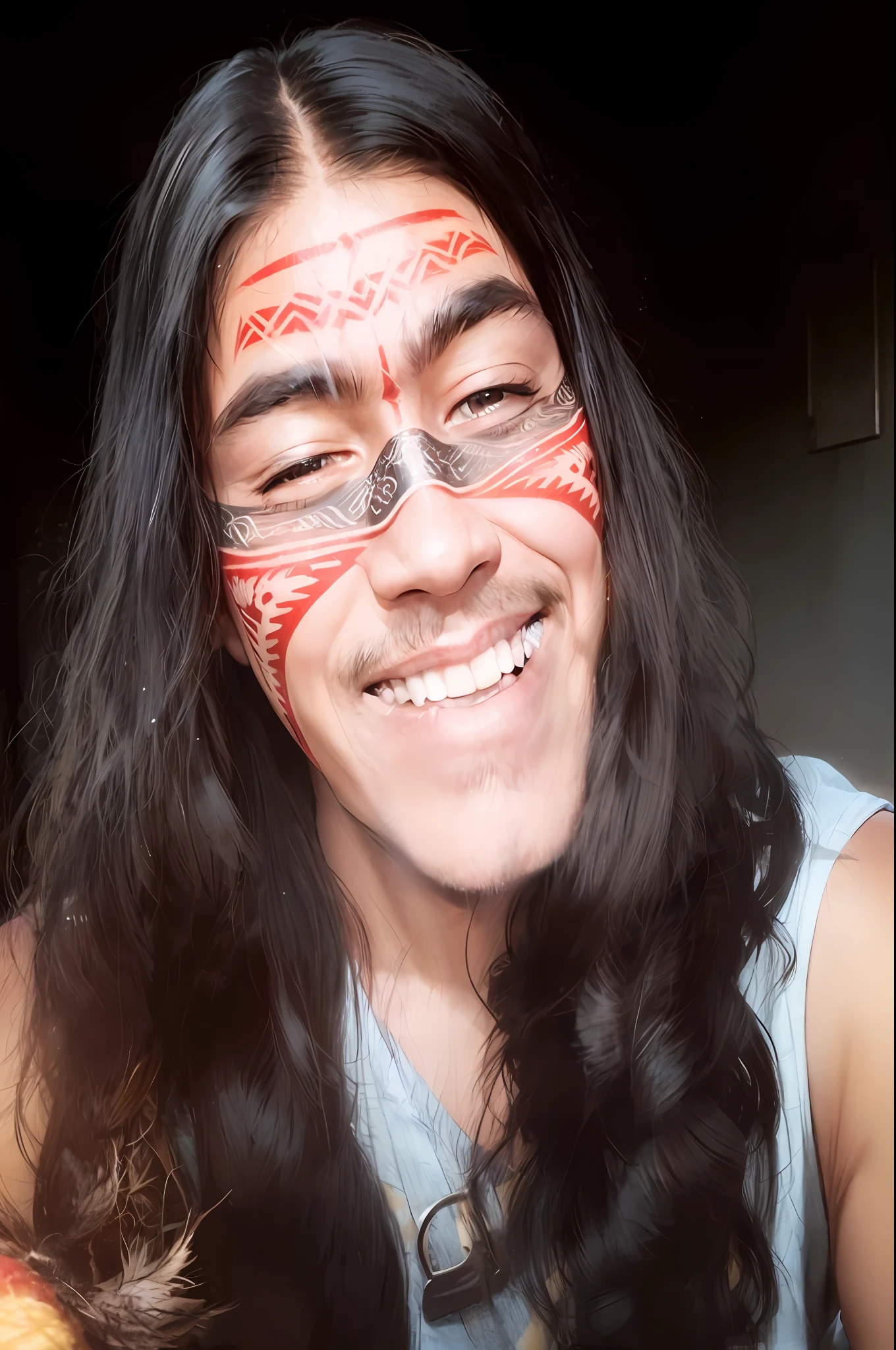 man, native american, beauty, looking at camera, feathers, colors, cinema-style photography --auto --s2