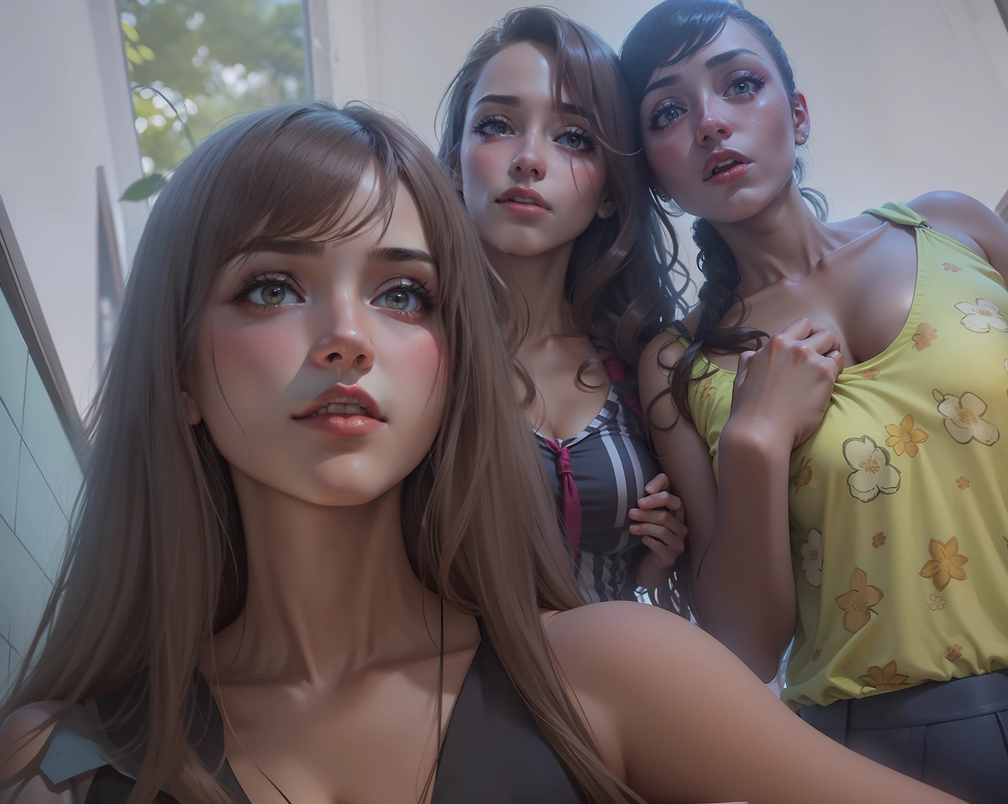 3 garotas de cabelo cacheados e luso, na escola