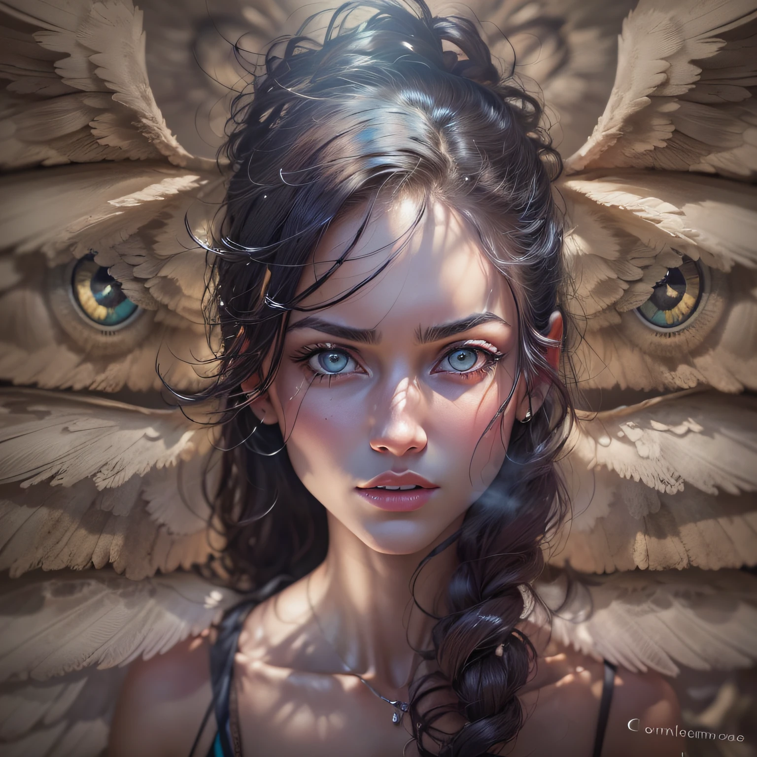 (imagem extremamante detalhada), (corpo inteiro:1.5), (angel femele appearance:1.3), (Asas angelicais gigante:1.4), (olhos flamejantes, olhos brilhantes, brilho sobre os olhos), (Extreme display of power:1.3), apocalipse, anjo, poder, fim do mundo, (riqueza nos detalhes), (poderes envolvendo e intrincados)