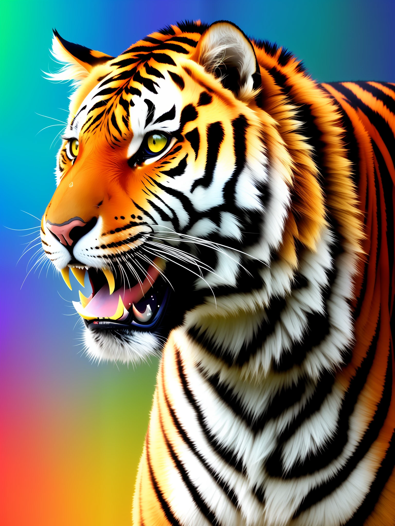 tigre frontal(obra-prima), (melhor qualidade), (ultra detalhado),(cabelo desgrenhado),(illustration), (1tiger), standingn, modelo, olhando para o espectador, (entrevista), (fundo simples), lindos olhos detalhados, rosto lindo e delicado, flutuante, (high saturated), (salpicos coloridos), bolha colorida, (brilhante), foco no rosto, rabo de cavalo, kamisato ayaka , (brilhante), best ilumination, melhor sombra,
