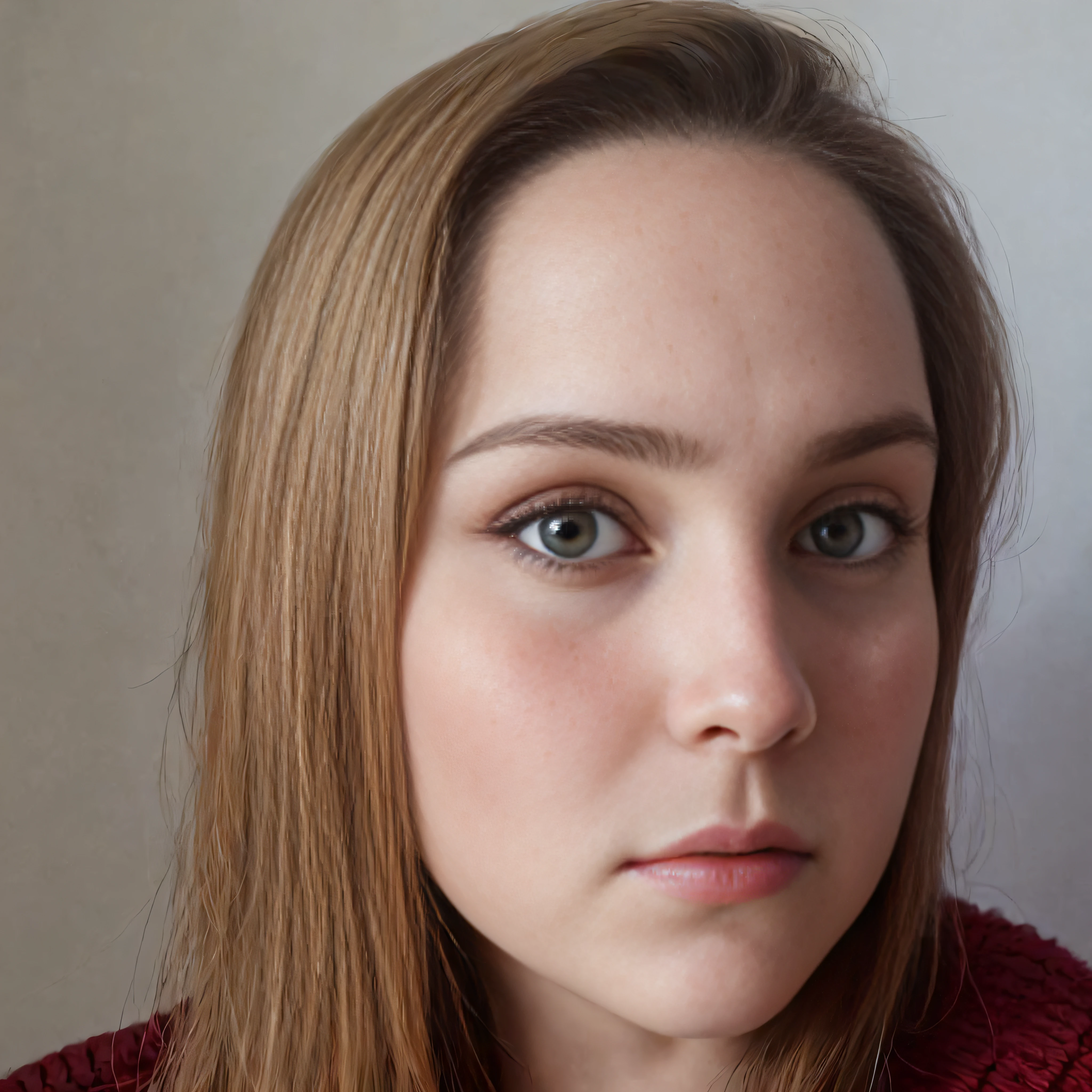 There is a woman in a red sweater and a red tie, Foto de perfil de la foto de cabeza, valentina revolver, Alexandra Waliszewska, by Nándor Katona, Retrato frontal, Moleksandra Shchaslyva, Foto de perfil profesional, Ekaterina, Completo - Retrato de primer plano - Cara arriba, imagen frontal, with serious face expression --auto