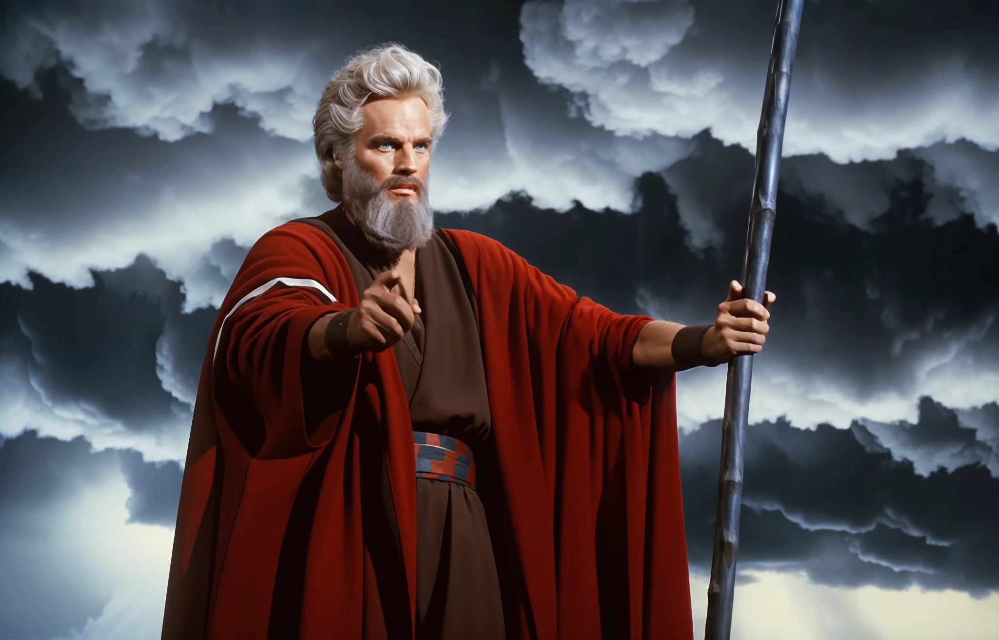 a storm in the background behind him,cloud, cloudy sky,
Standing At Attention,
holding a stick in his hand,
red cape,
long beard,
White_hair,Short_hair,Blue_eyes,
1 old Man, looking at viewer,(closed mouth:1.0), serious, 
official art,extremely detailed CG unity 8k wallpaper, perfect lighting,Colorful, Bright_Front_face_Lighting,
(masterpiece:1.0),(best_quality:1.0), ultra high res,4K,ultra-detailed,
photography, 8K, HDR, highres, absurdres:1.2, Kodak portra 400, film grain, blurry background, bokeh:1.2, lens flare, (vibrant_color:1.2)