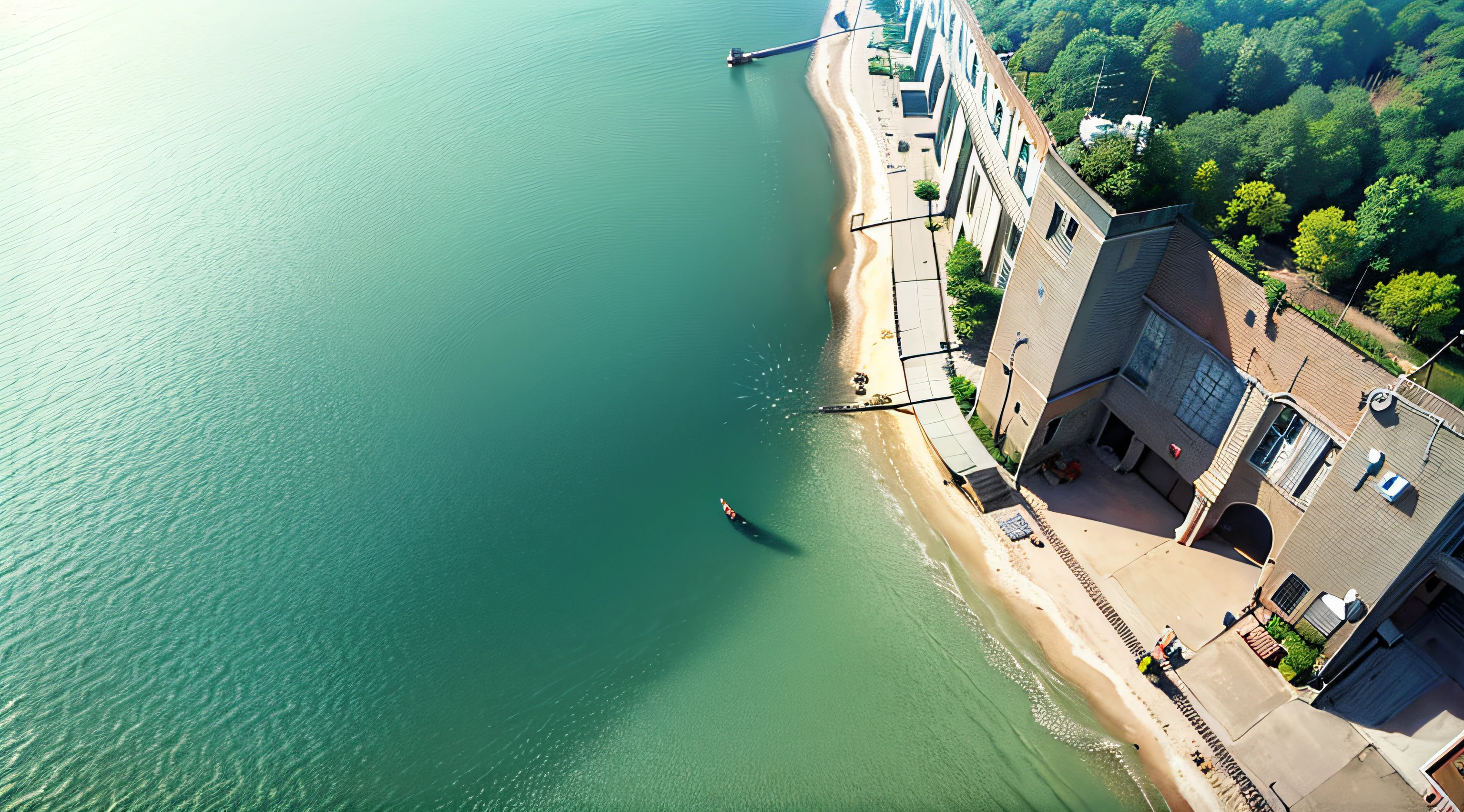 Aerial shot from the heights, animals inside the deep water