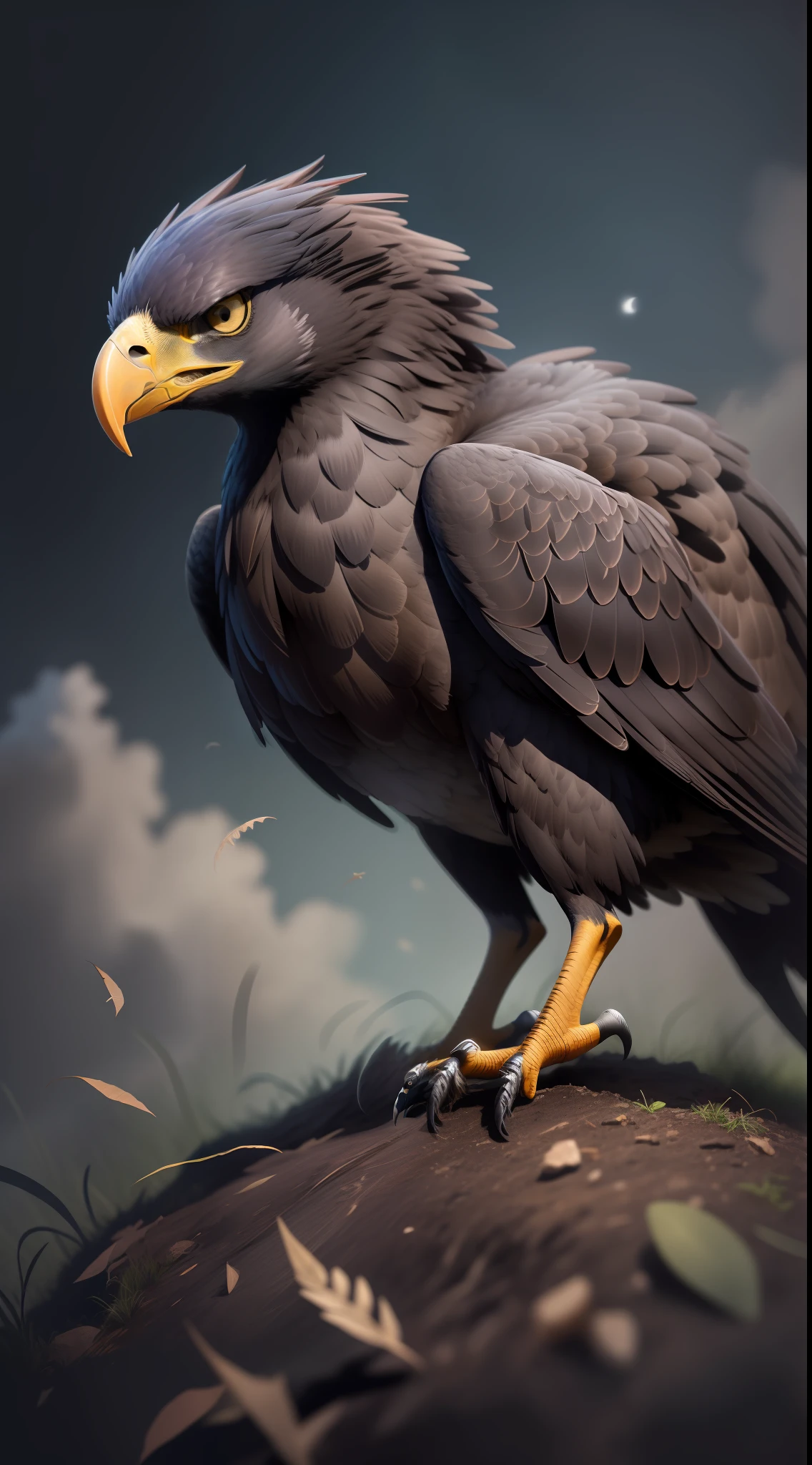 Black eagle,dark night,high resolution, high quality, two legs only