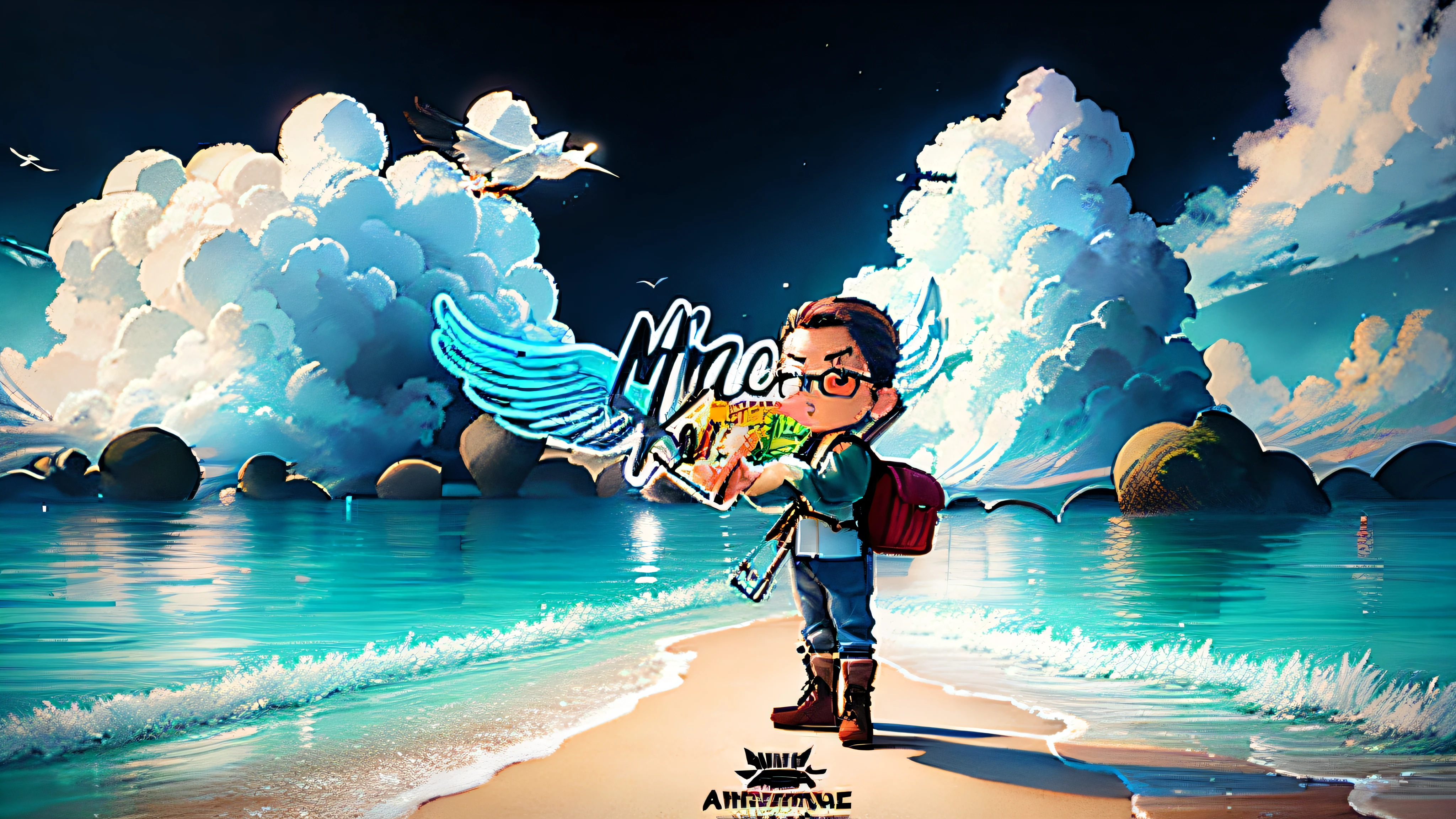 Cartoon of a man holding a sign with a bird on it, microfone, Fanart oficial, inspirado em Mike Winkelmann, arte oficial, mike kime, official illustration, Anthony, Fanart de alta qualidade, Rob Rey e Kentaro Miura Estilo, Arte Oficial, arte promocional, Fanart, Album art, mobile game art, Minas, mobile game background, official rendering