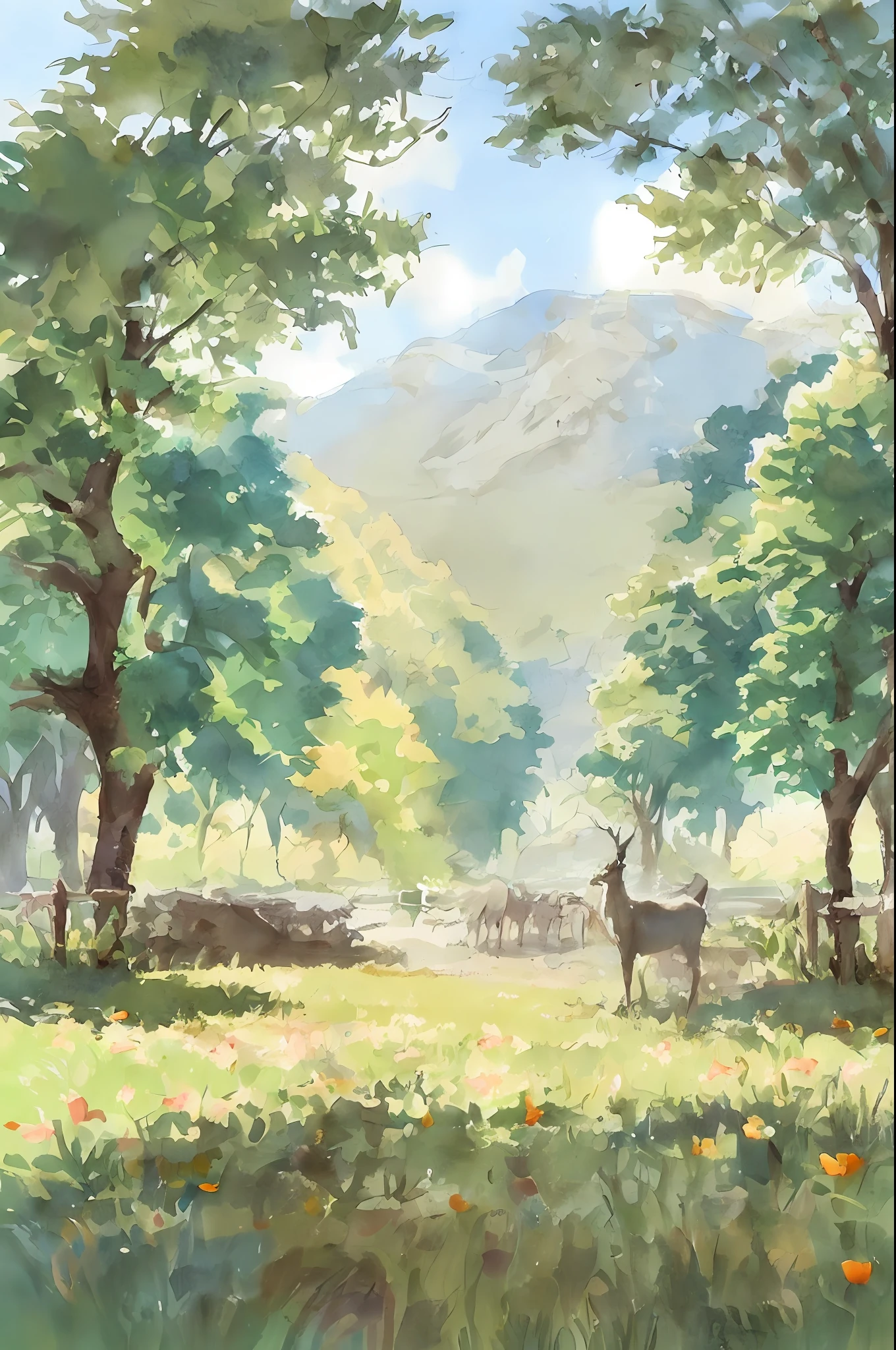 Little deer in the big forest Sunlight shines