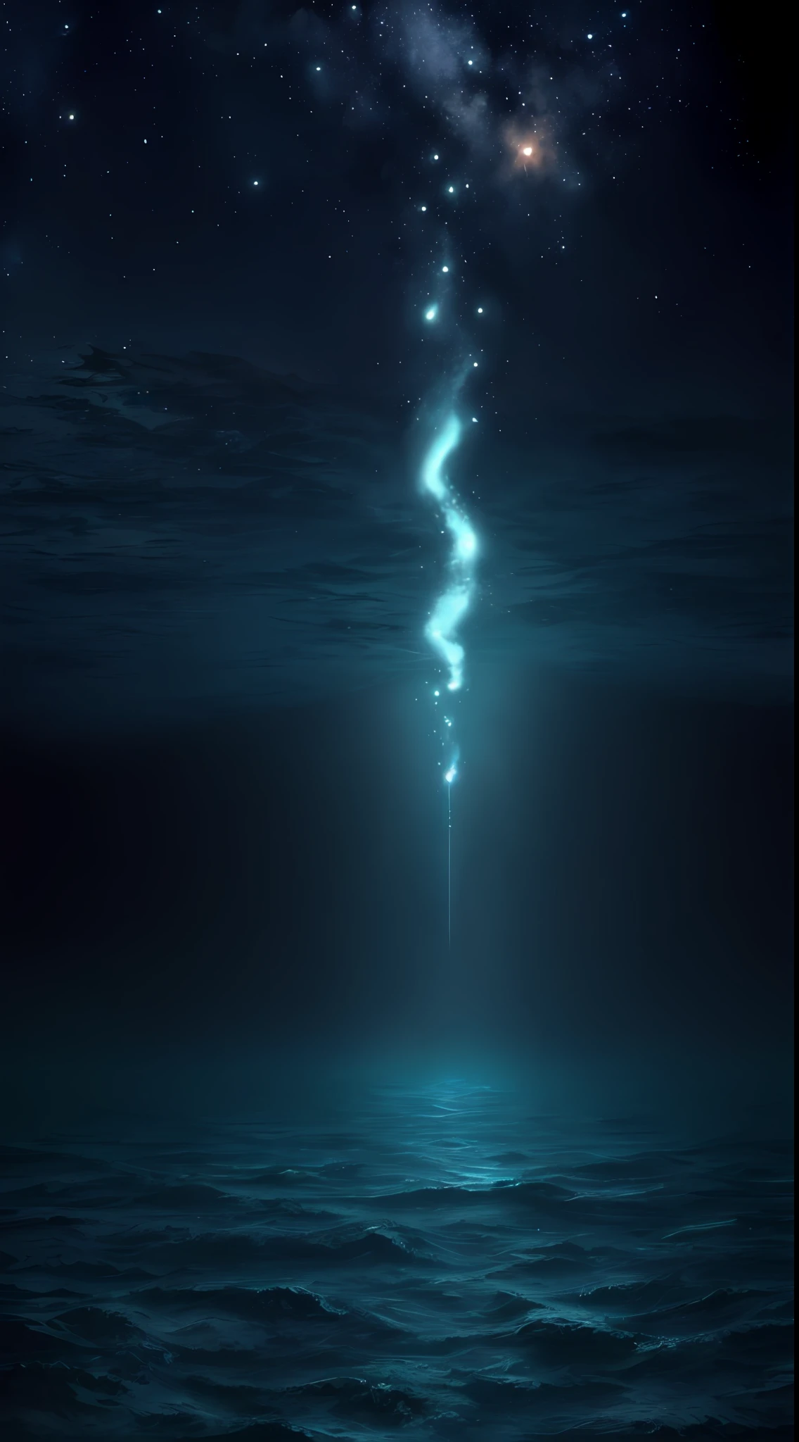 (The deep sea is full,Dingdall effect， Dingdall effect ，Undersea Palace：1.5，Blue Crystal Palace, ), Ultra mysterious, painting of a, Panoramic views of the deep sea, Undersea Palace, Mysterious architecture, Ultra-luxurious palace jellyfish are around, glowing jellyfish, Blue glow, Pearls in the deep sea, Starry sky like the Milky Way, ((mistic)), ((The deep sea is full)) More details The picture is exquisite