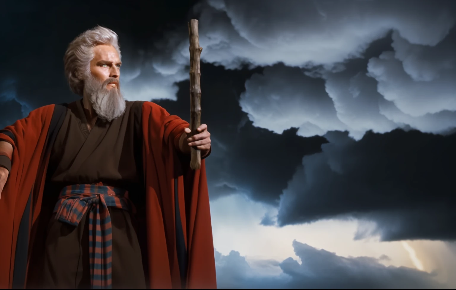 a storm in the background behind him,cloud, cloudy sky,
Standing At Attention,
holding a stick in his hand,
red cape,
long beard,
White_hair,Short_hair,Blue_eyes,
1 old Man, looking at viewer,(closed mouth:1.0), serious, 
official art,extremely detailed CG unity 8k wallpaper, perfect lighting,Colorful, Bright_Front_face_Lighting,
(masterpiece:1.0),(best_quality:1.0), ultra high res,4K,ultra-detailed,
photography, 8K, HDR, highres, absurdres:1.2, Kodak portra 400, film grain, blurry background, bokeh:1.2, lens flare, (vibrant_color:1.2)