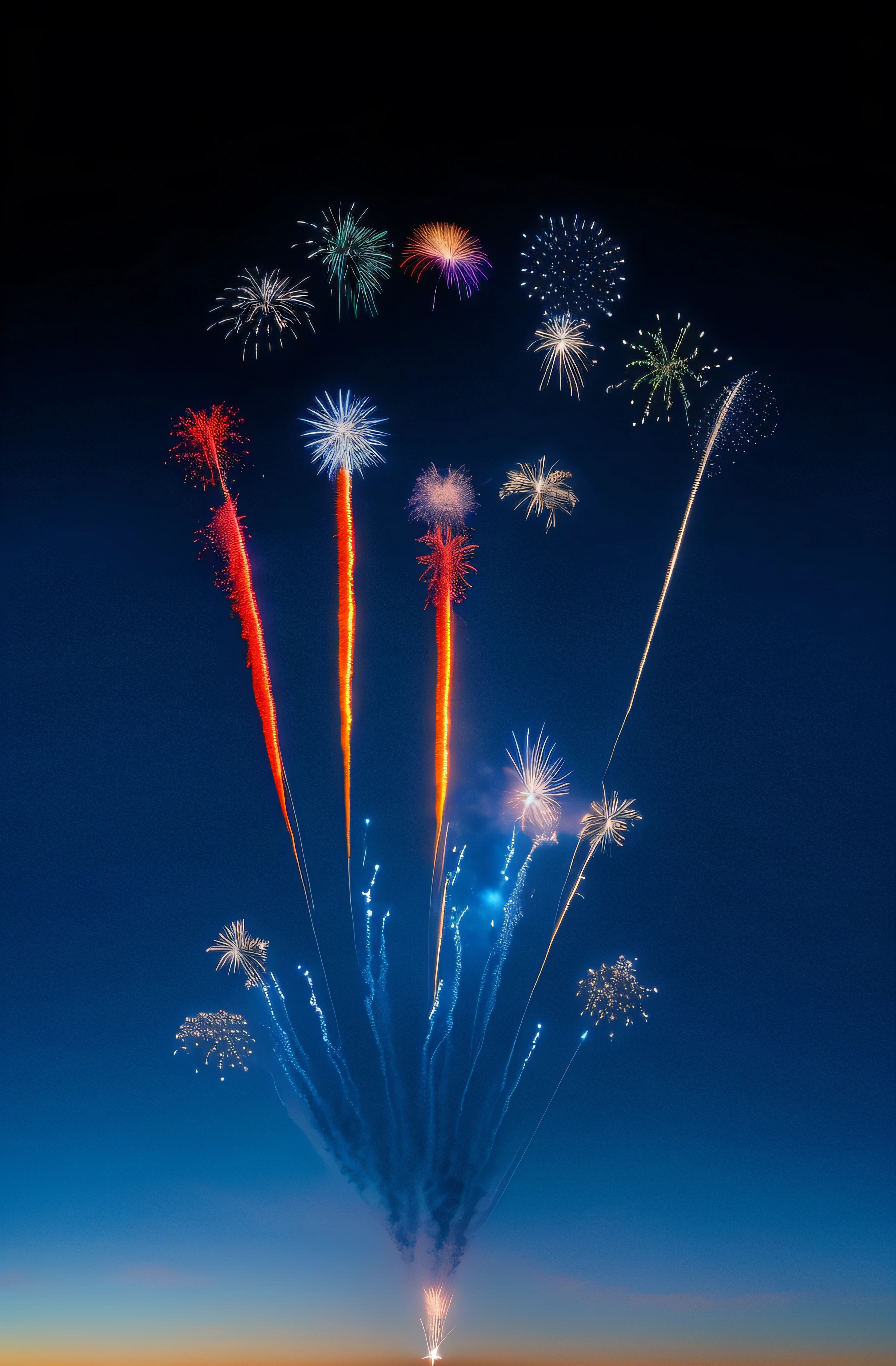 Beautifull photography of fireworks in the sky, colorfull, skyline, wonderfull, masterpiece