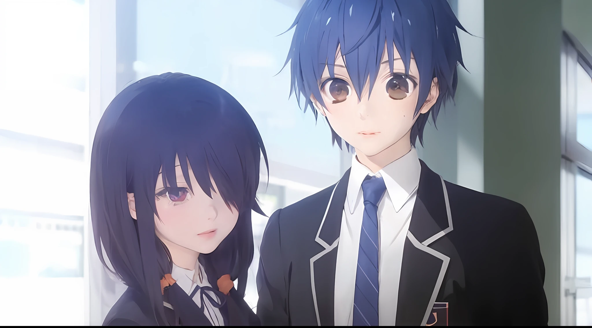 anime image of two people in school uniforms standing next to each other, still from tv anime, kyoto animation still, still from anime, kyoto animation, in style of kyoto animation, screenshot from the anime film, today's featured anime still, sankakucomplex anime image, kyoto animation productions, in the anime film, tsuaii, anime still frame