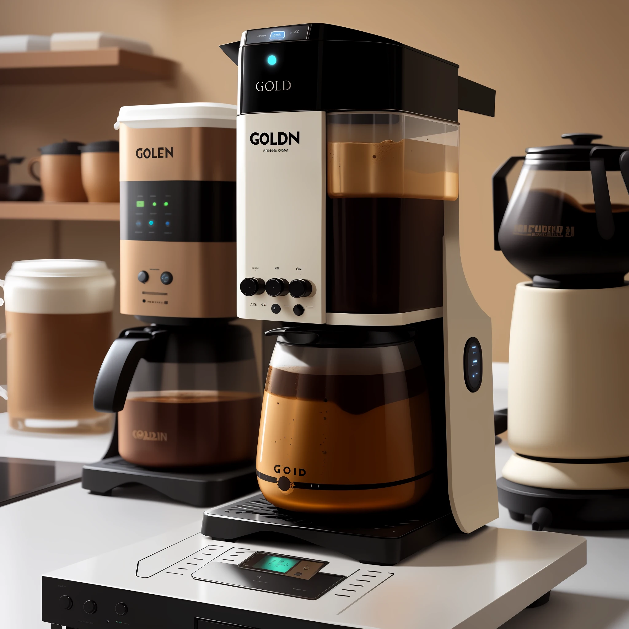 Golden and black technological coffee maker
