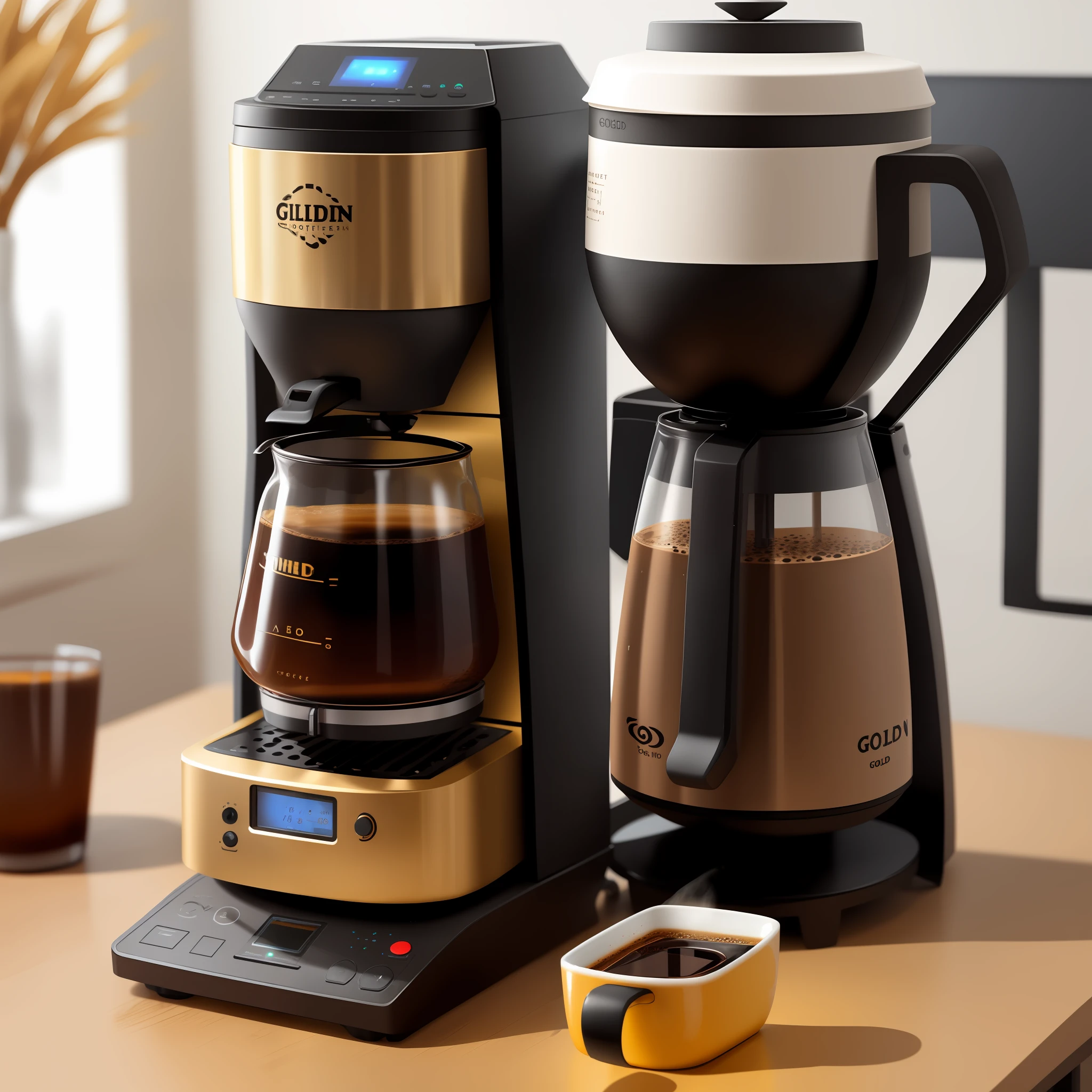 Golden and black technological coffee maker