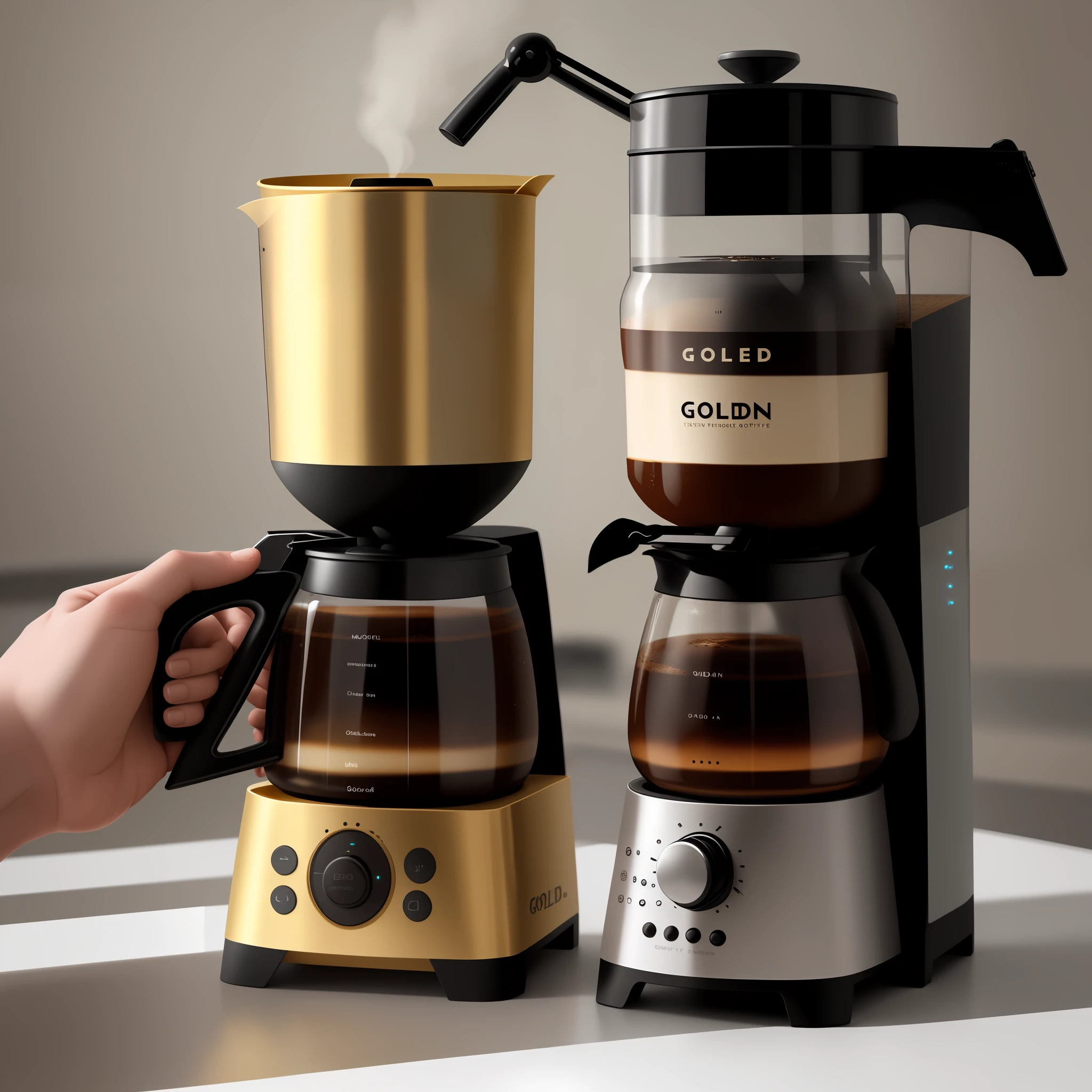 Golden and black technological coffee maker
