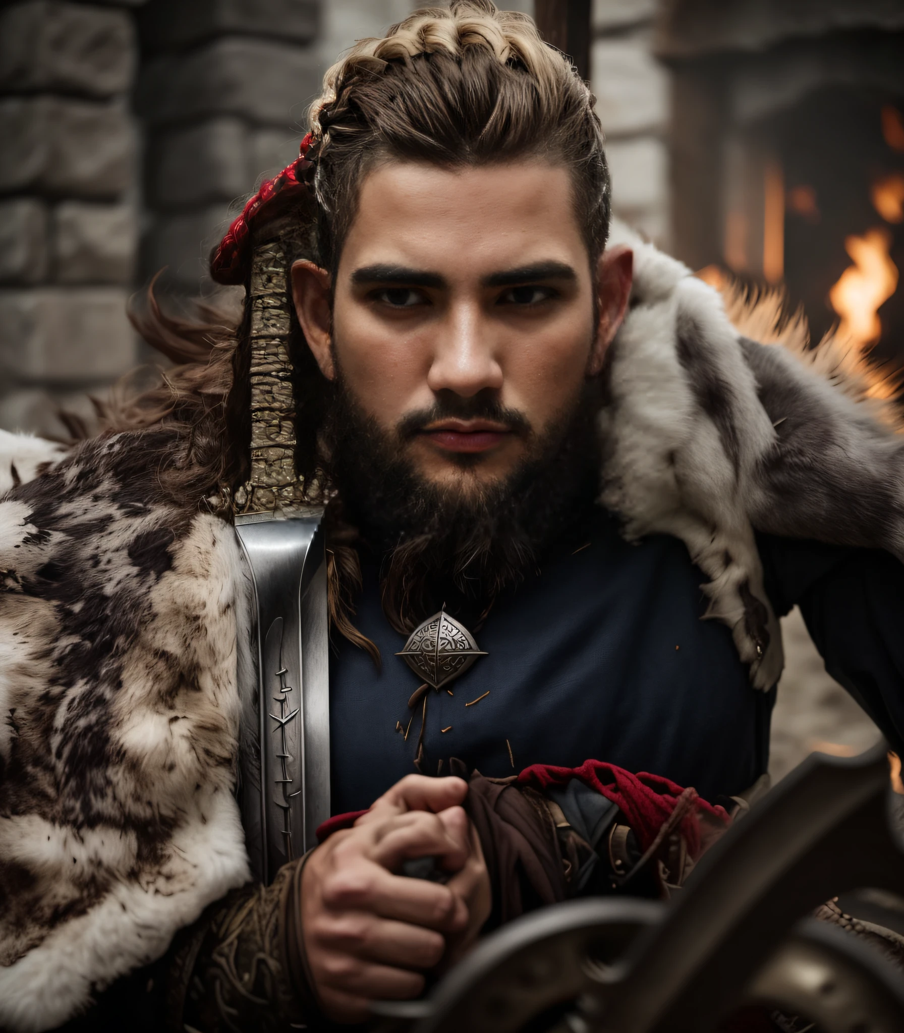 Arafed homem com uma espada e um lobo em seu ombro, Rei Viking, VIQUINGUES, Retrato de um viking, epic viking king, guerreiro viking, Barba Viking, Cultura Viking, estilo viking, viking and templar aesthetics, Guerreiro viking antigo, Viking Bom, norse warrior, Viking Berserker, long braided viking beard