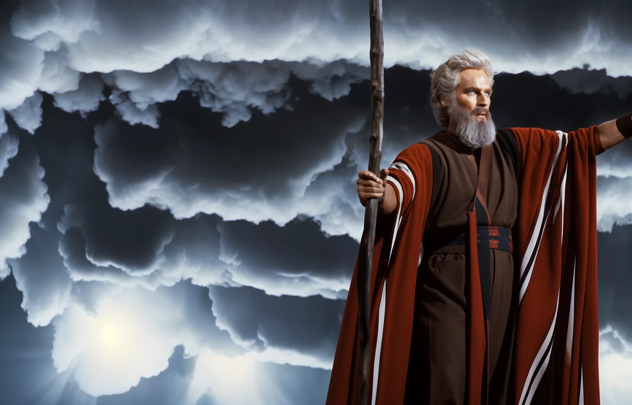 a storm in the background behind him,cloud, cloudy sky,
Standing At Attention,
holding a stick in his hand,
red cape,
long beard,
White_hair,Short_hair,Blue_eyes,
1 old Man, looking at viewer,(closed mouth:1.0), serious, 
official art,extremely detailed CG unity 8k wallpaper, perfect lighting,Colorful, Bright_Front_face_Lighting,
(masterpiece:1.0),(best_quality:1.0), ultra high res,4K,ultra-detailed,
photography, 8K, HDR, highres, absurdres:1.2, Kodak portra 400, film grain, blurry background, bokeh:1.2, lens flare, (vibrant_color:1.2)