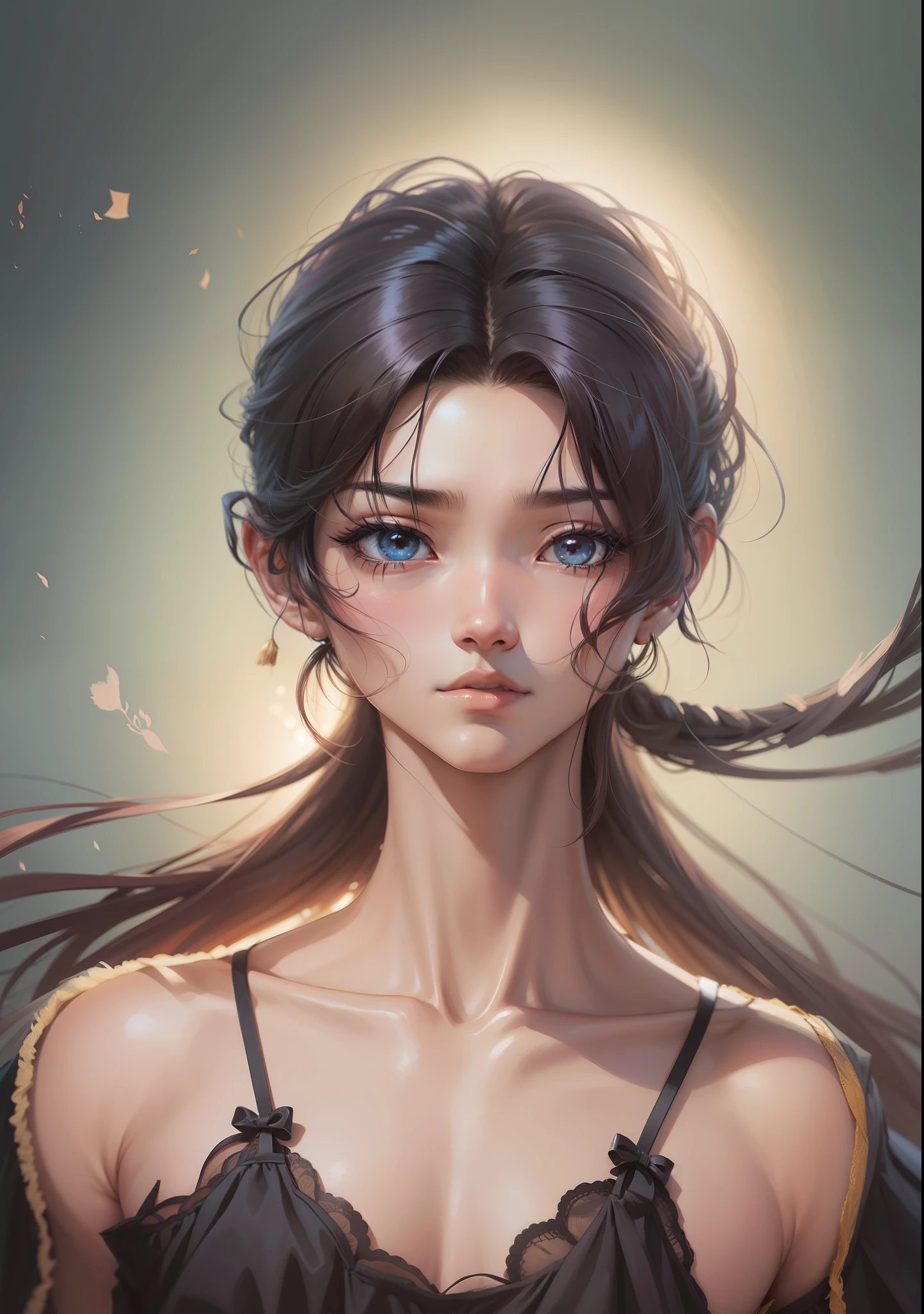 Desenho estilo anime donghua, desenho digital, cores vibrantes, melhor qualidade de imagem, alta resolução, Asian boy, olhos puxados, cabelo castanho, cabelo liso com franja, brincos