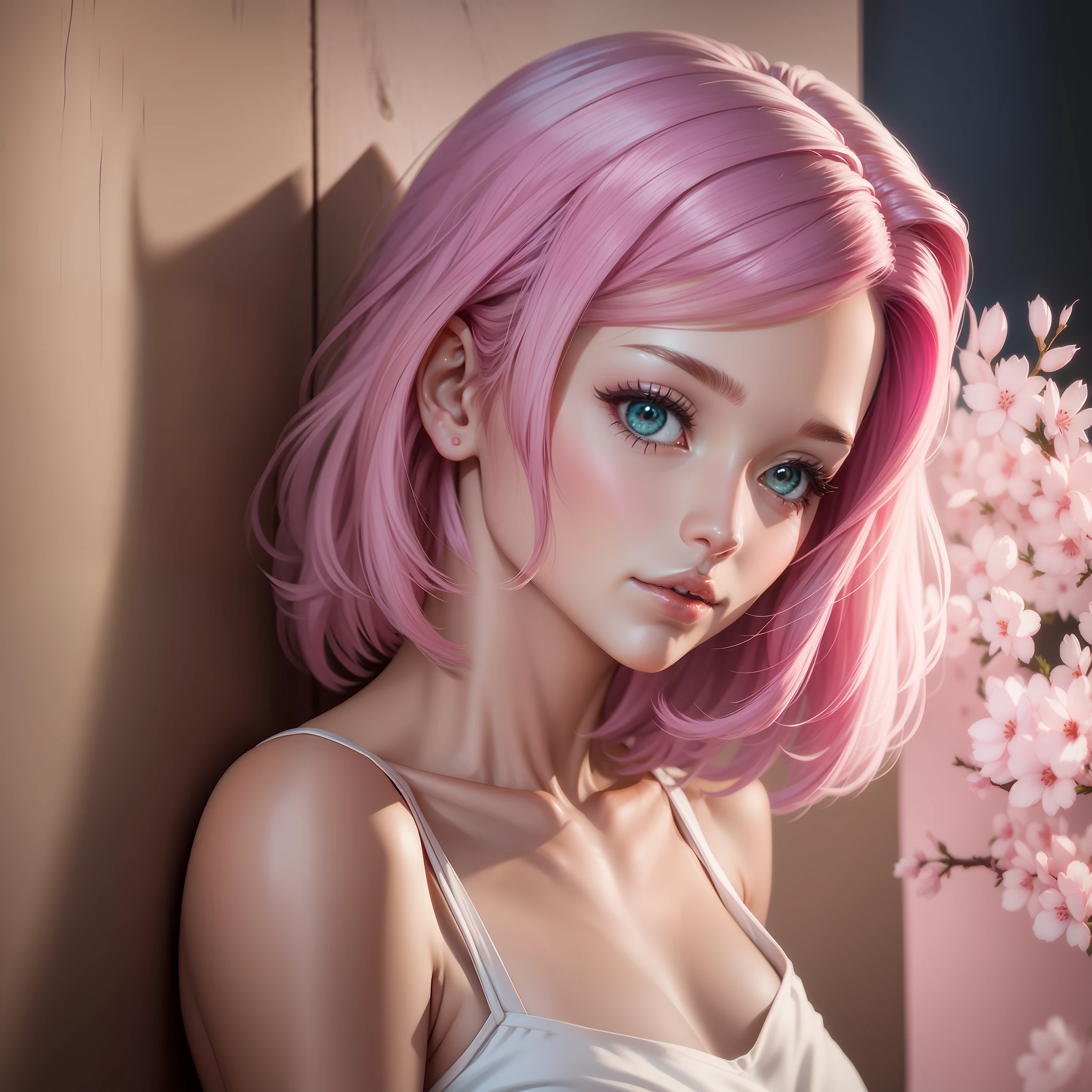 Sakura linda e alta de cabelo curto anime super realista e bem detalhado, corpo inteiro