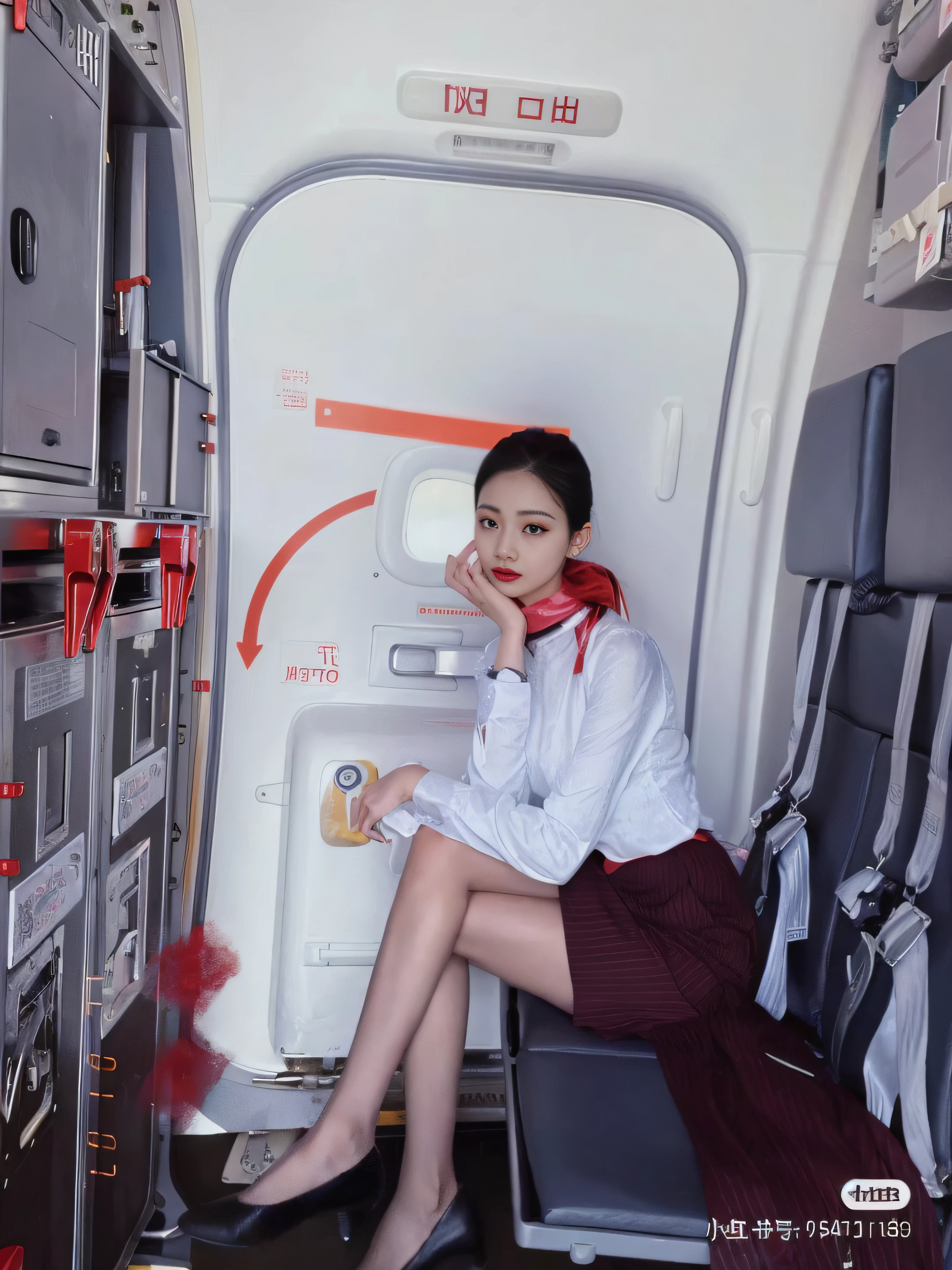 Woman sitting on an airplane，Phone in hand, wenfei ye, Li Zixin, 🕹️ 😎 🚬, shaxi, xue han, full-body xianxia, Lu Ji, sakimichan, Cai Xukun, 🤬 🤮 💕 🎀, viral photo, 🦩🪐🐞👩🏻🦳