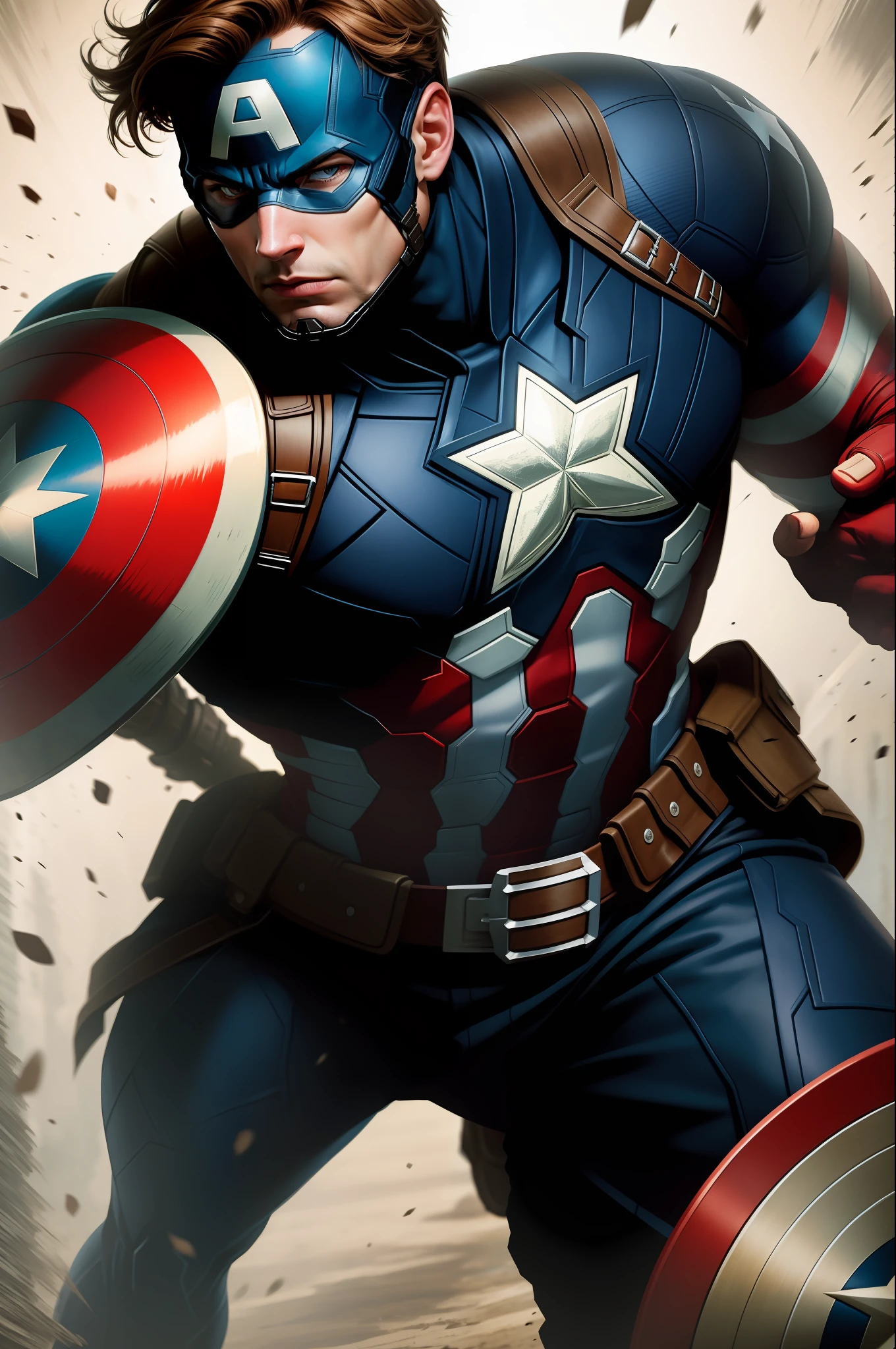 solo, masterpiece, best quality, medium shot of Captain America, marvel, fighting stance, dynamic angle