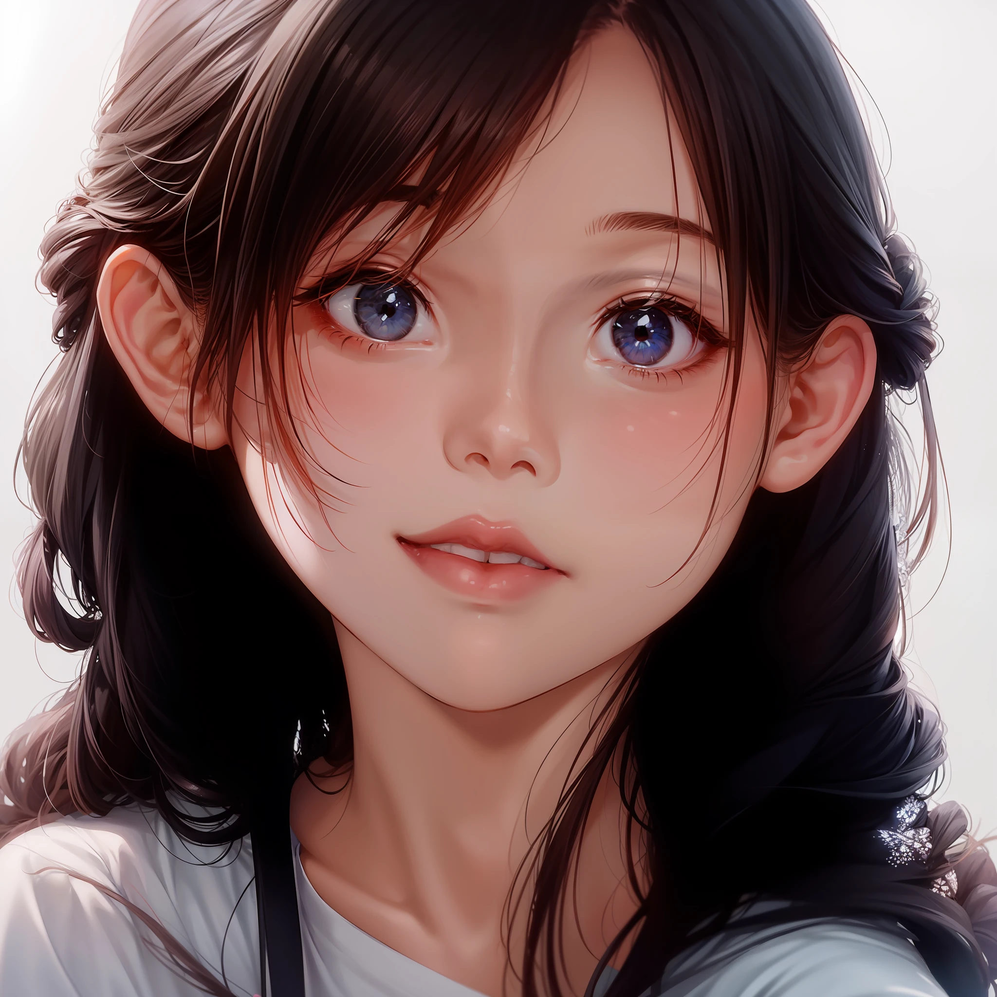 a cute ,pink lips,wearing a bright white shirt,in the style of soft color palette
aurorapunk,an anime illustration of her
face,animated gifs,hand-drawn
animation,charming sketches,smooth and
shiny,hazy romanticism,superflat style,white
background--ar 1:1--niji 5--style expressive --s 50
