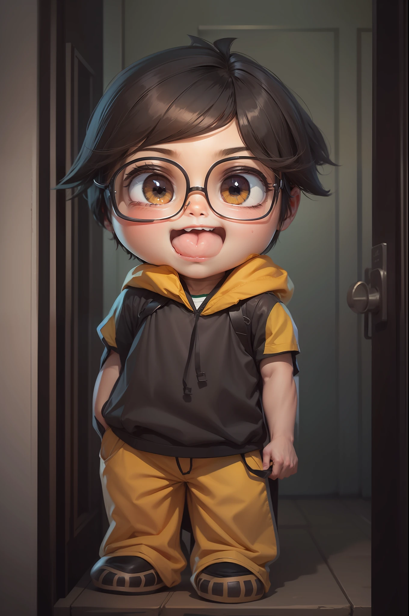 Desenho estilo anime donghua, desenho digital, cores vibrantes, melhor qualidade de imagem, alta resolução, cabelos castanho claro, cabelo liso com franja, menino feliz