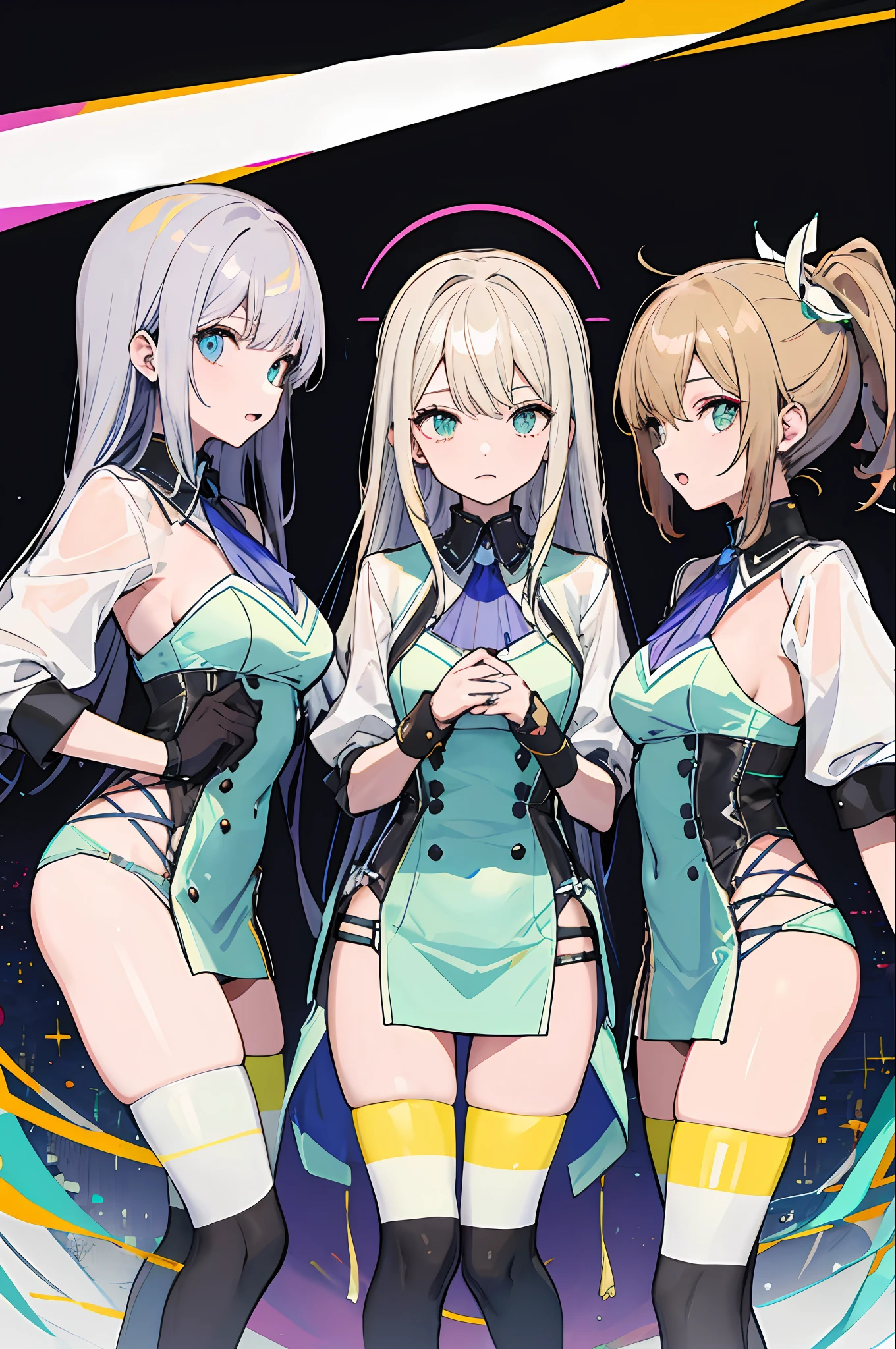 Triplets,whaite hair,stocklings,a matural female,Raised sexy
