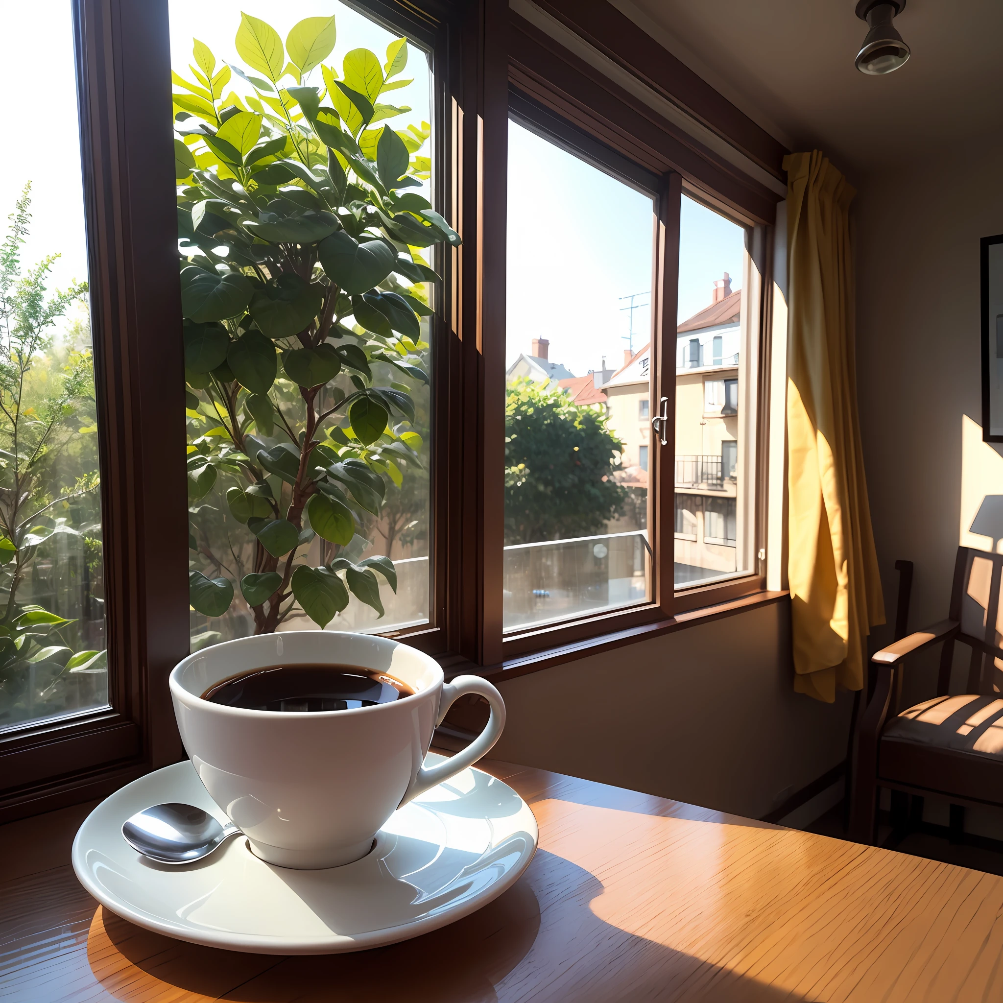 Tempo chuvoso e nublado, cup of coffee in the window --auto