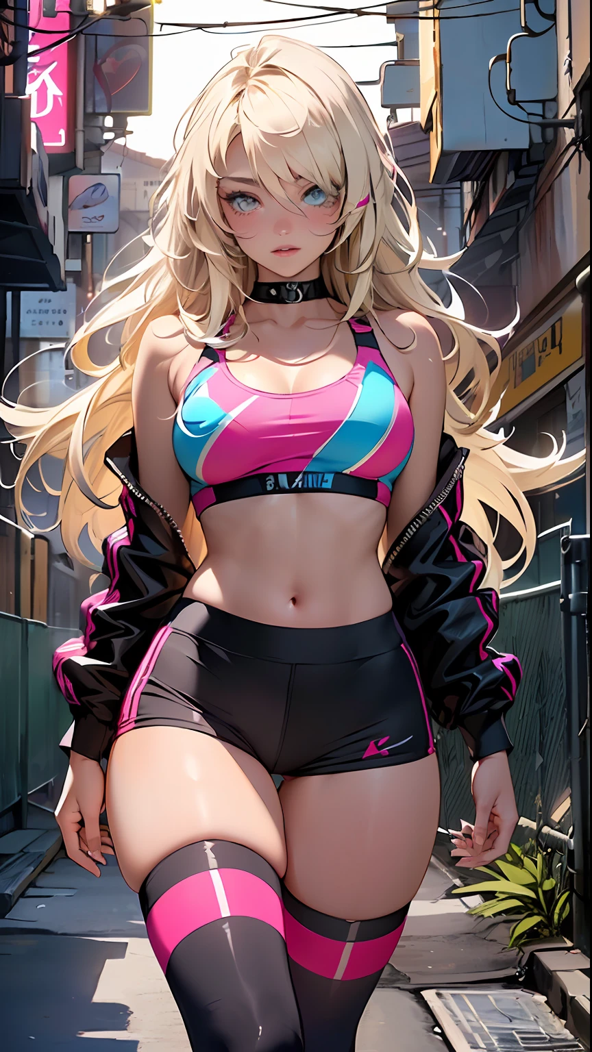 ((((Two twins girls)))), 2 sporty twins girls,(2girls:1.3),((two anime twins with extremely cute and beautiful blonde hair walking seductively down the street)),
(large breasts:1.4),saggy breasts,(((very light blonde hair:1.35, straight hair, long hair:1.4, colored inner hair,ear breathing))),((heterochromia, eye1 blue, eye2 green, perfect eyes, upturned eyes:1.3, beautiful detailed eyes, finely detailed beautiful eyes:1, big highlight on eyes:1.2)), (fat:1.2),(((lustrous skin:1.5,bright skin: 1.5,skin tanned,shiny skin,very shiny skin,shiny body,plastic glitter skin,exaggerated shiny skin))),(spider lower abdomen,narrow waist,wide hip,athletic body,inflated legs,delicate detailed fingers,detailed body,detailed arms,human hands, detailed hands),
cute,slutty,seductive,erotic,nsfw,
zettai ryouiki,revealing clothing,show skin,((sport bra an magenta print, sport mini-short,visible thong straps)),(wearing a sport outfit:1.3,sport clothes,semi-naked,with little clothing,),(detailed outfit,detailed clothes),
(dynamic pose:1.0), embarrassed, centered, scale to fit dimensions, Rule of thirds,
outdoors, ((night view)), (cyberpunk night street Background: 1.5,dark sky,alleyway,lonely alley,thick clouds, detailed background:1.25),
(best quality), (high resolution), (sharp focus), (ultra detailed), (extremely detailed), (extremely high quality artwork), 8k_wallpaper, (extremely detailed CG 8k),(very fine 8K CG), ((hyper super ultra detailed perfect piece)), flawless, (((masterpiece))), illustration, vibrant colors, (intricate), High contrast, Selective lighting, Double exposure, HDR (High Dynamic Range), Post-processing, Background blur,