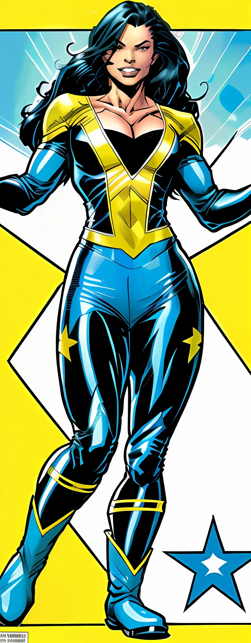 a woman in a blue and yellow costume is running, full body portrait of jean grey, yellow x-man costume, x-man costume, 90s comic book character design, jean grey, dinah drake, cassandra cain in satin, betty cooper, portrait of jean grey, x man costume, comic book character, a dark phoenix, silk spectre, x-men storm