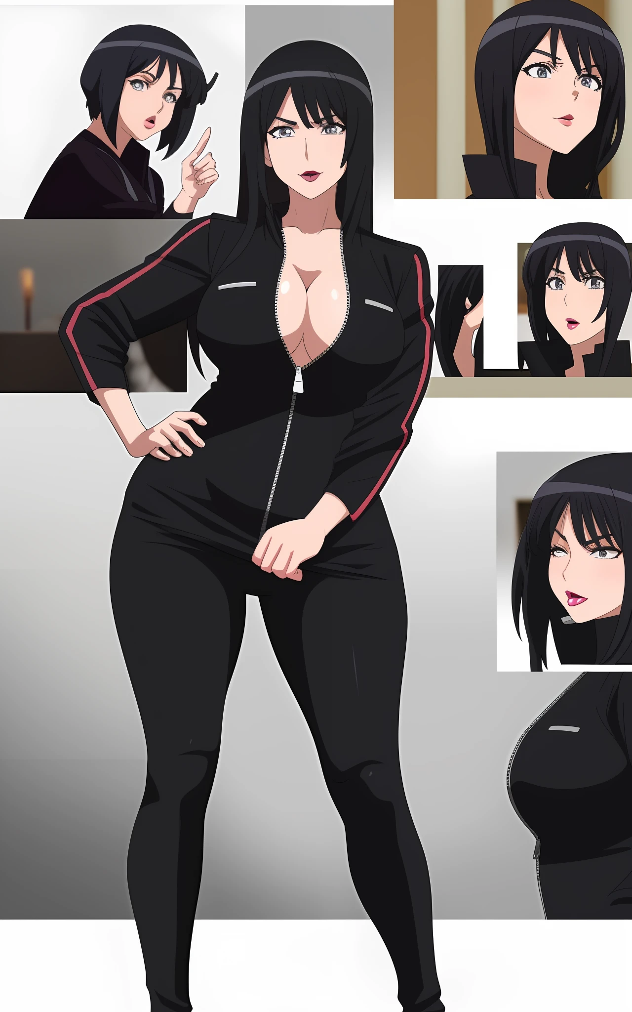 ,seductive anime girls, beautiful and seductive anime woman,black-haired mage, black-white skintight robes!, Anime goddess,Beautiful anime woman,Extremely detailed Artgerm,tmasterpiece, High- sharpness, high high quality, Detailed face, detailed body render, Dark lips, Unzipped jacket, exhibitionism,No bras, breasts out,, standing on your feet, Be red in the face,Full body photo,Orgasmic face,Eyes rolled up,Mouth open,The tongue is pulled out