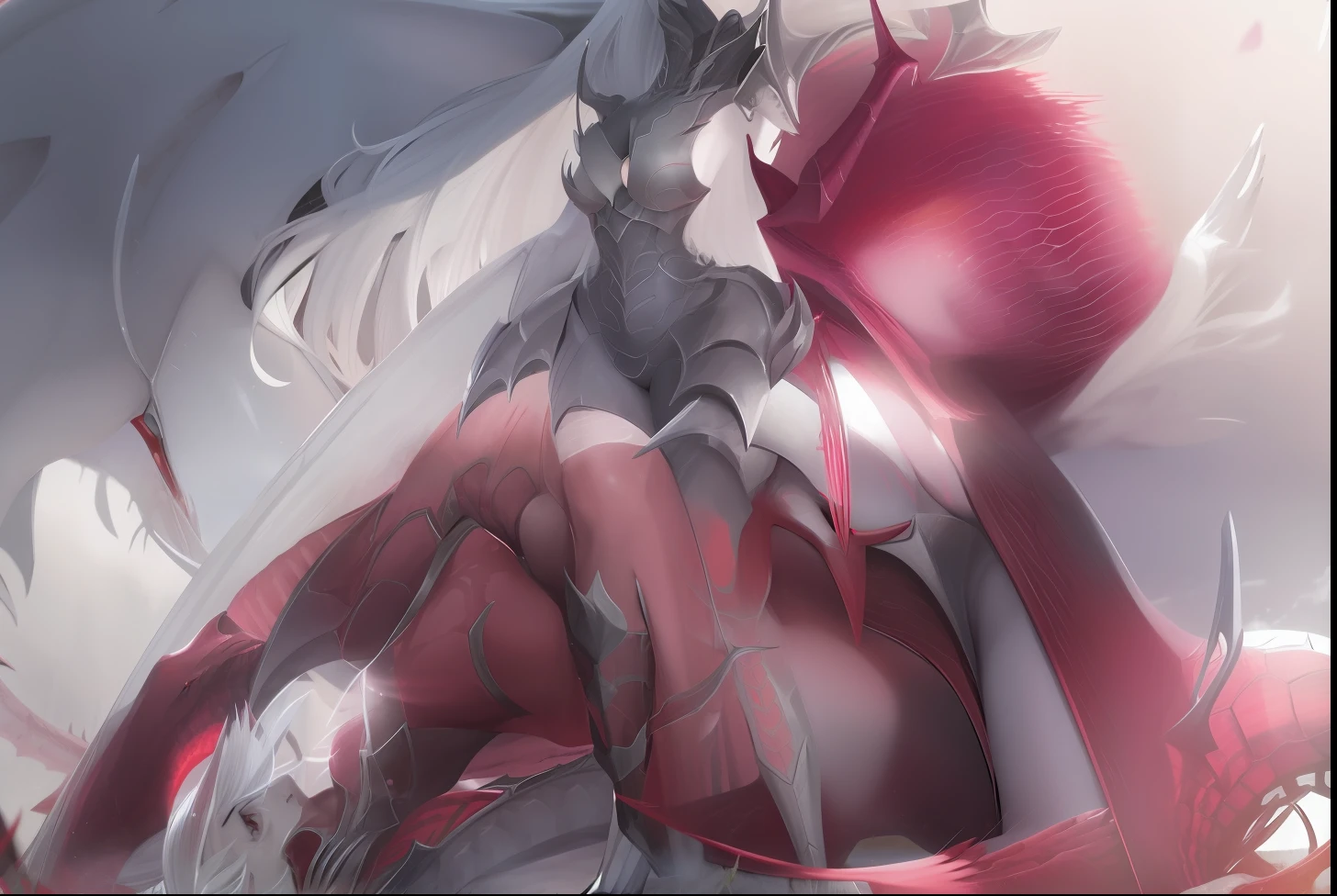 uma mulher com cabelos brancos e armadura vermelha e preta segurando uma espada, menina anime demon, Succubus bonito |, Beautiful elegant demon queen, succubus | medieval, dragon girl, succubus, dragon queen, white horns queen demon, demonic dragon inspired armor, dark demonic dancer, Queen of Dragons, human and dragon fusion, Lilith, Emblema de fogo de Edelgard