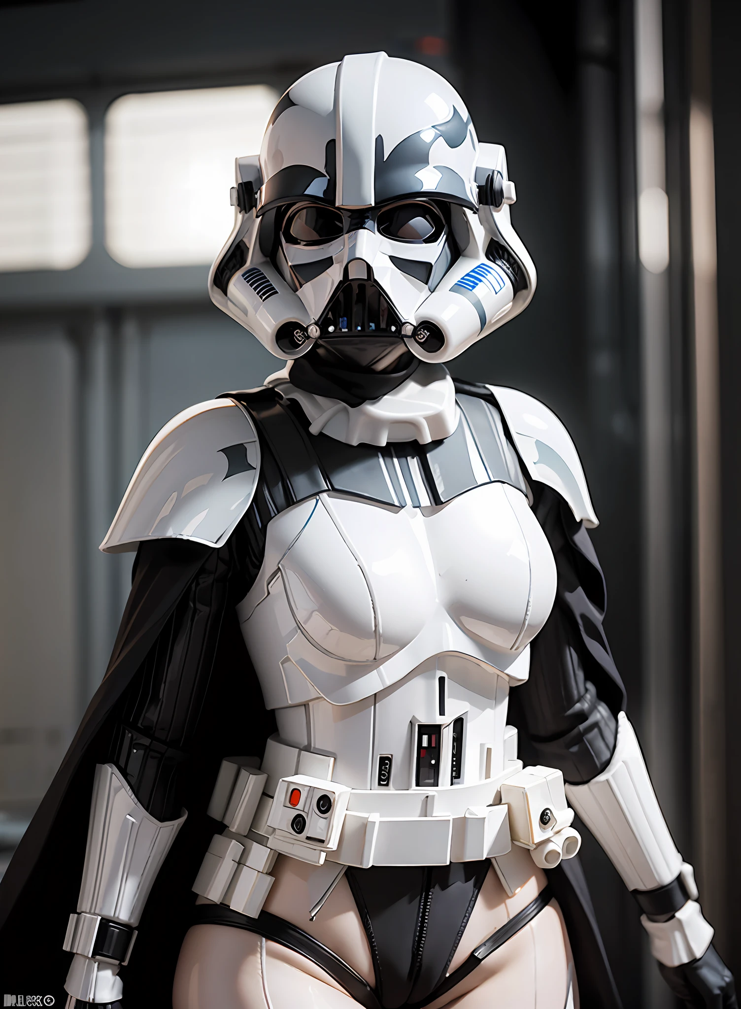 mulher de peito grande, darth vader stormtrooper com arma, in the space