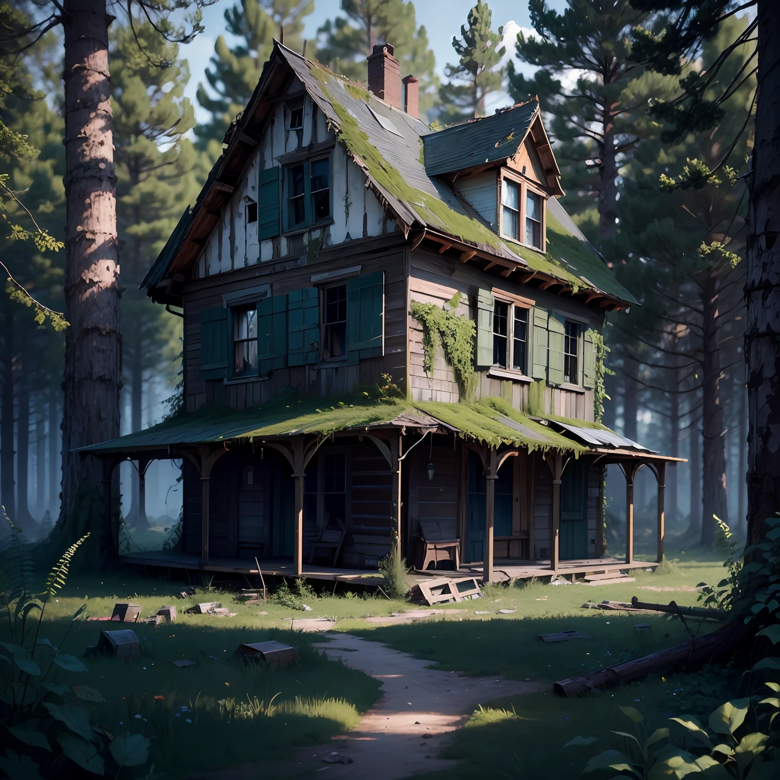 old abandoned house in the forest, UHD, high details, best quality, highres, 8k
