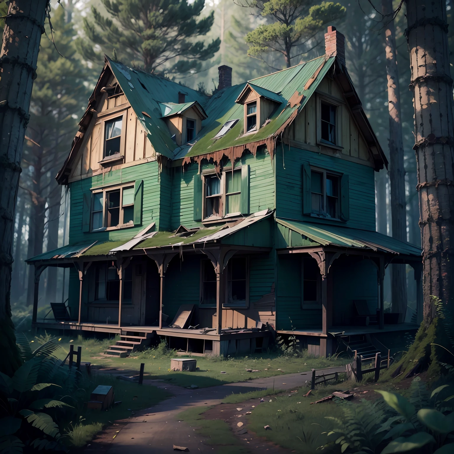 old abandoned house in the forest, UHD, high details, best quality, highres, 8k