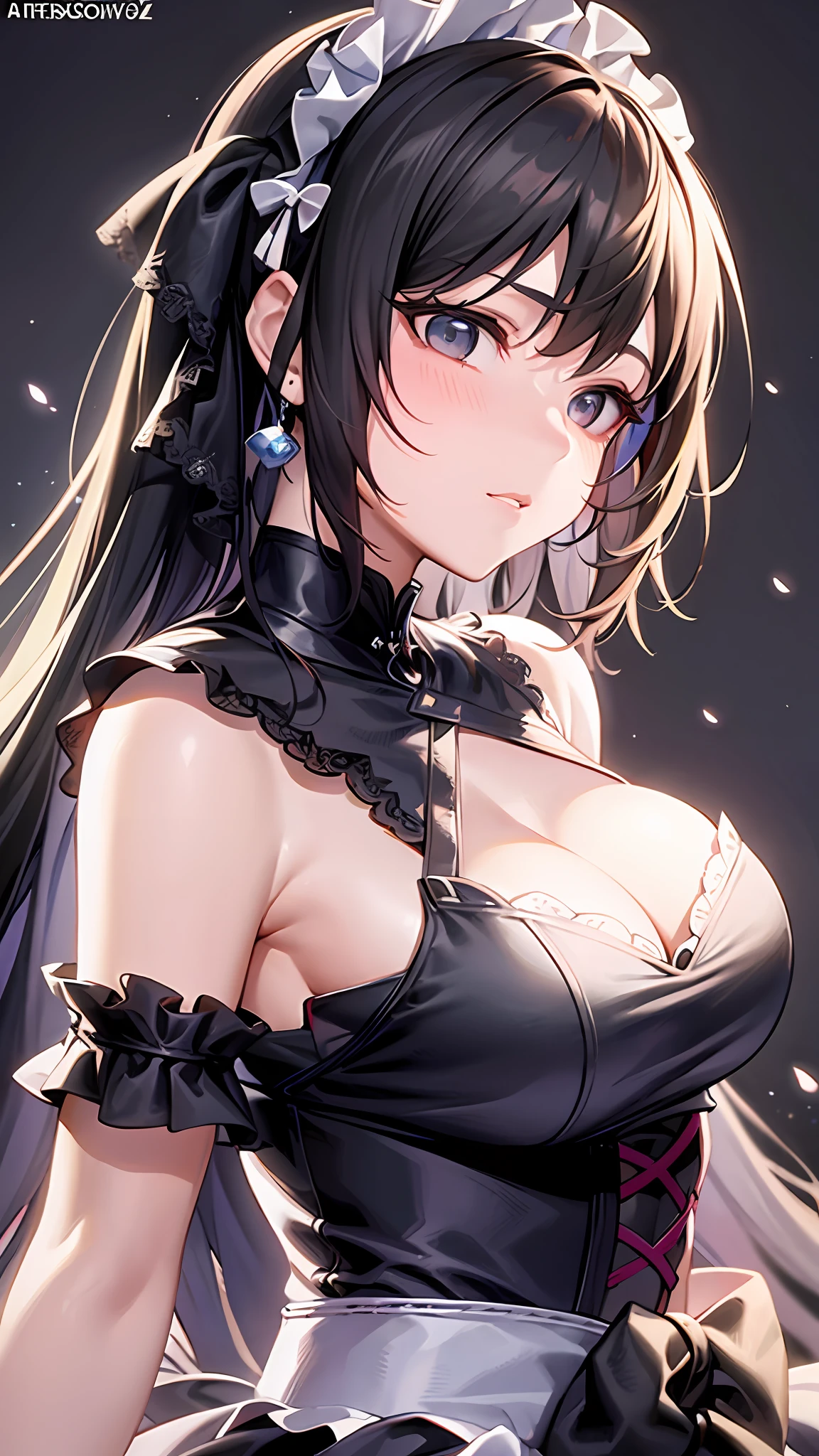 a close up of a woman in a dress with a white and black dress, gothic maiden anime girl, anime girl wearing a black dress, cute anime waifu in a nice dress, anime girl in a maid costume, an elegant gothic princess, guweiz, guweiz on pixiv artstation, guweiz on artstation pixiv, beautiful anime girl