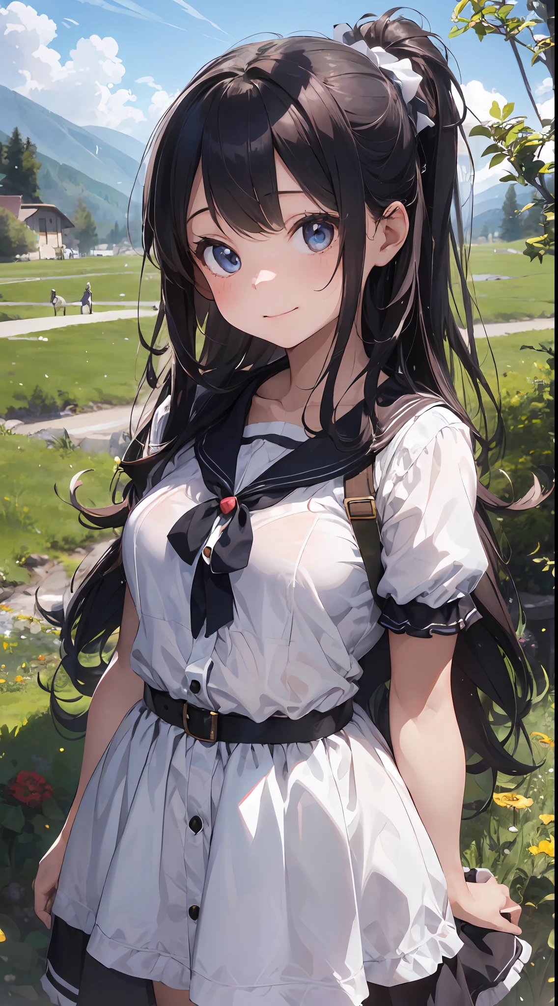 ((6year old girl:1.5)), Girl in 1, boobs loli, Petite girl, Complete anatomy, Whole body, child's body, child, Super Cute, garl, Little girl, Beautiful Girl, beautiful shining body, Bangs,Brown hair,high eyes,(aquamarine eyess), drooping eyes, Petite,tall eyes, beautiful girl with fine details, beautiful and delicate eyes, Detailed face, Beautiful eyes, beautiful shining body, a smile, Happiness, 

Whole body angle, alps, Shepherd's daughter, Mountain Girl, plein air, alpine meadow,

Natural light,((Realism: 1.2)), dynamic far view shot,Cinematic lighting, Perfect composition, by sumic.busty petite, ultra hyper-detailed, Official art, Maste Piece, (Best Quality:1.3), glint, the Extremely Detailed CG Unity 8K Wallpapers, Detailed background, Maste Piece, Best Quality, (Maste Piece), (Best Quality:1.4), (ultra-high-resolution:1.2), (hiper realistic:1.4), (Photorealistic:1.2), Best Quality, High quality, Hi-Def, Detail enhancement,