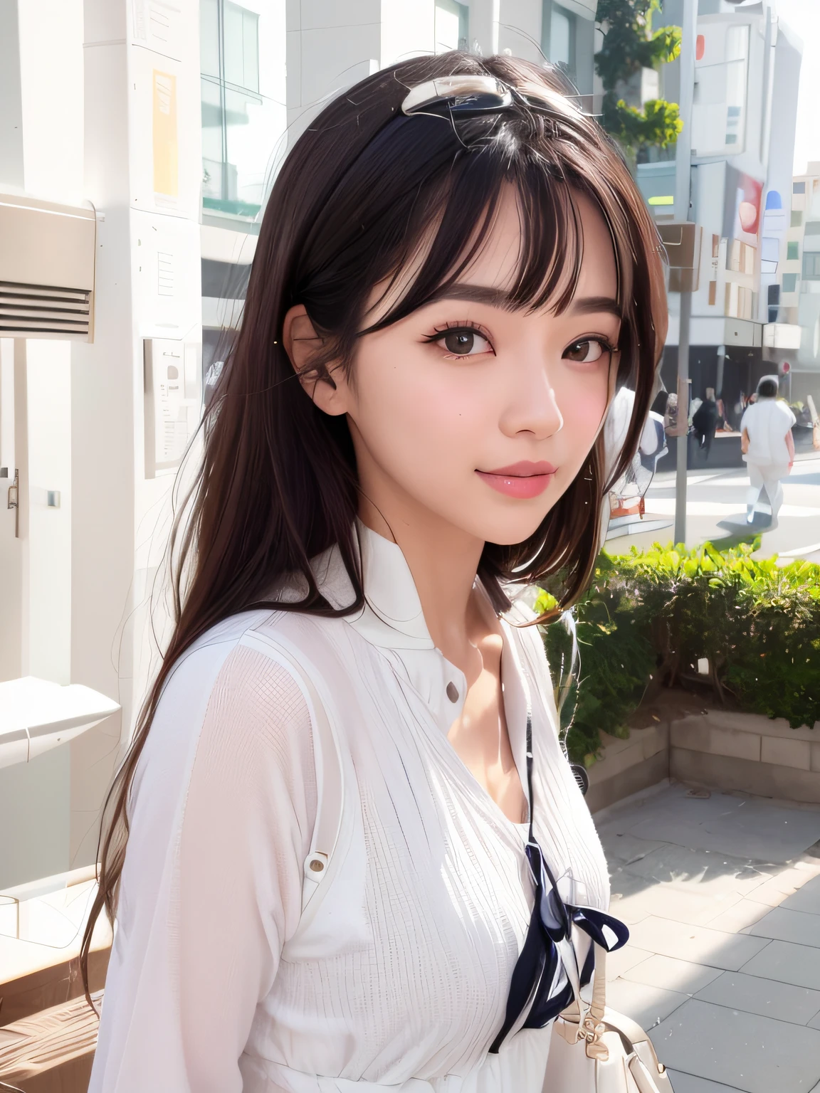 Smiled face、White clothes、A dark-haired