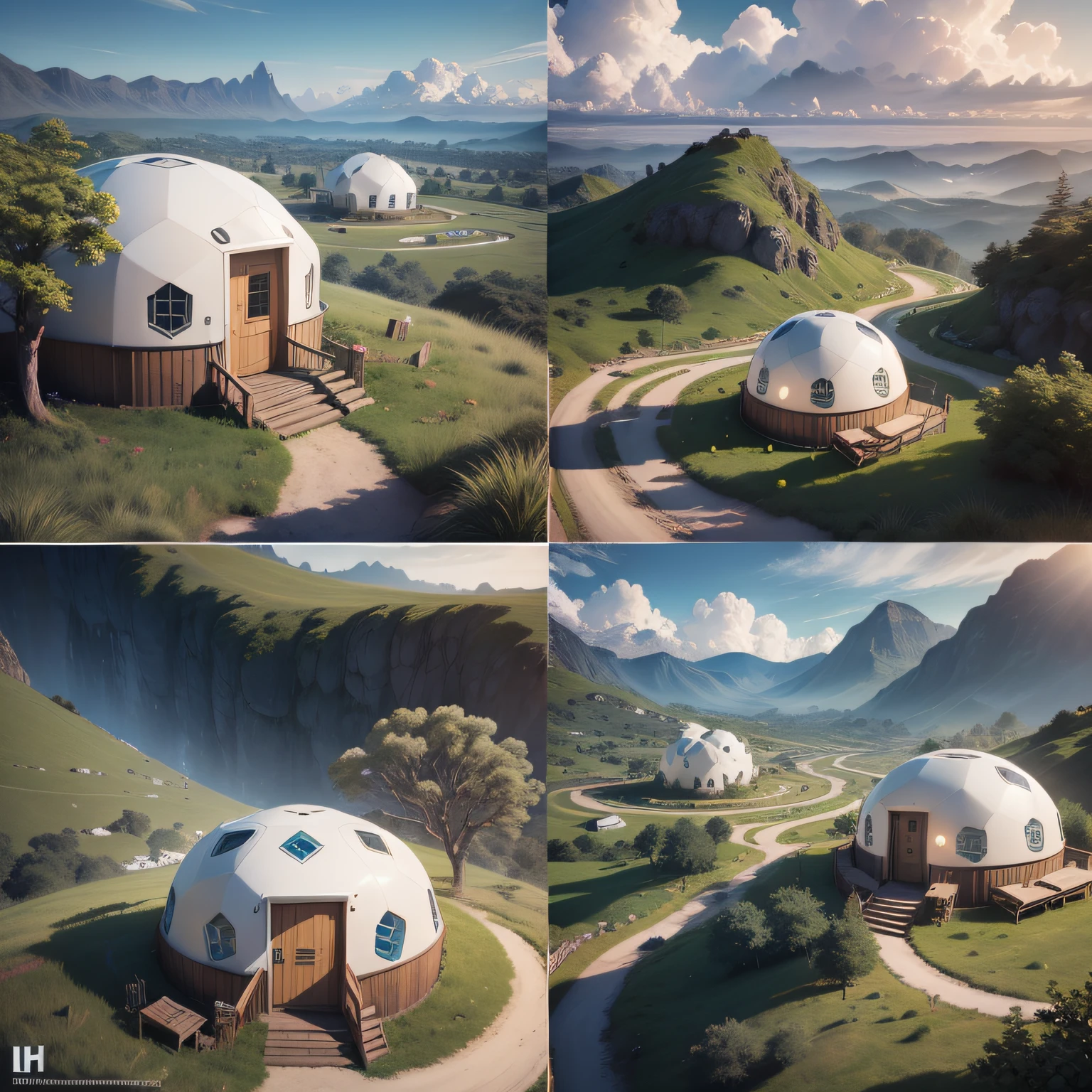 Mountain area at the foot of the sea, Undergrowth zone, Arquitetura futurista, construction of various igloos, Glamping, domos,Arquitetura futurista, Bioclimatic Architecture, Iglos brancos, white domes, tendas, Campismo, solar panels. tendas zen sobre plataformas de madeira em estacas no terreno, wooden walkways between the igloos, Arquitetura Deslumbrante, renderizado, Ultra HD 3d hiper-realismo, muito detalhe, obra-prima, mais alta qualidade, detalhe intrincado, melhor textura, realista, 8k, luz suave, sombra perfeita,
celestial, , Sleeping capsule, Ubobadadas , e de realidade virtual