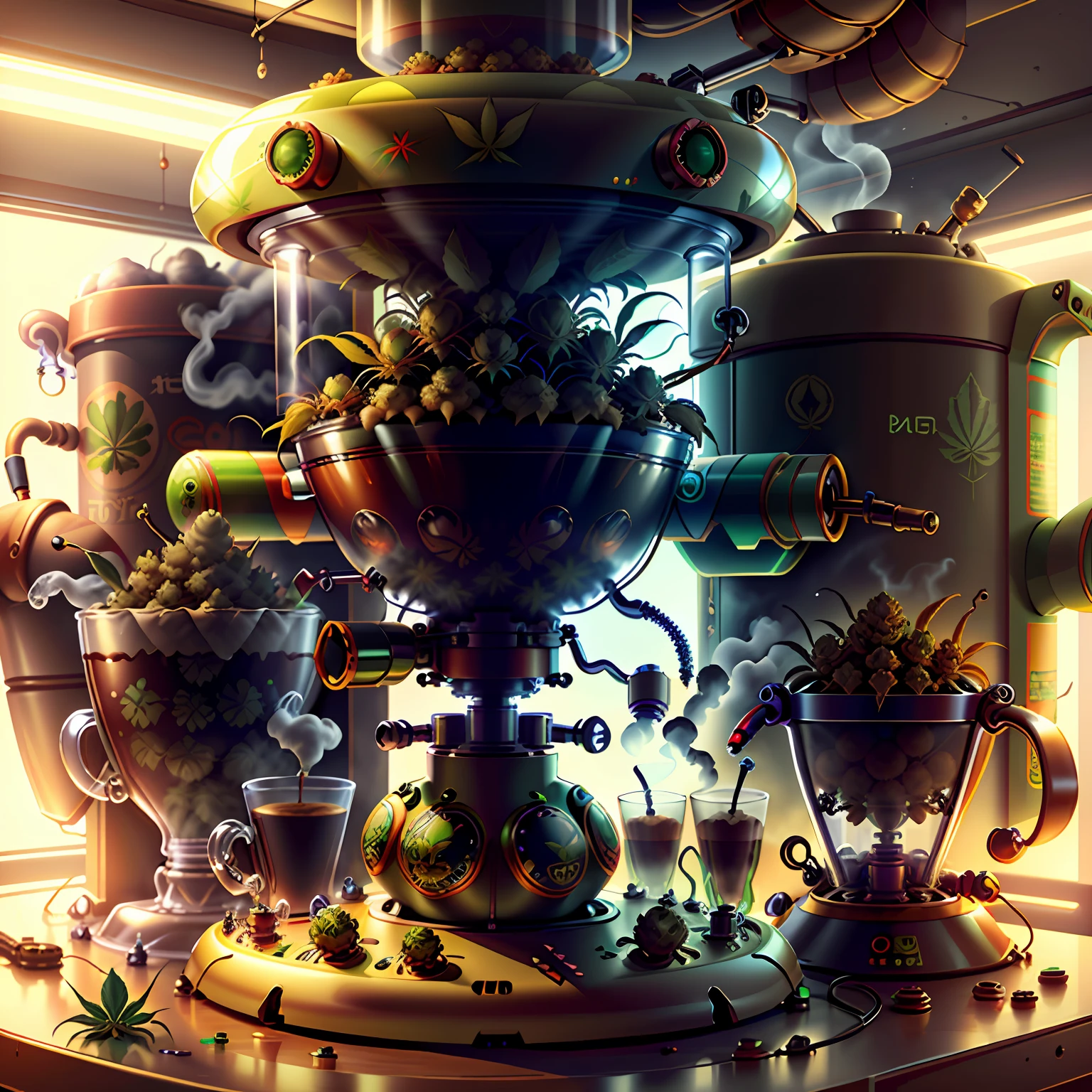 concept art, marijuana coffee machine, retro-futuristic