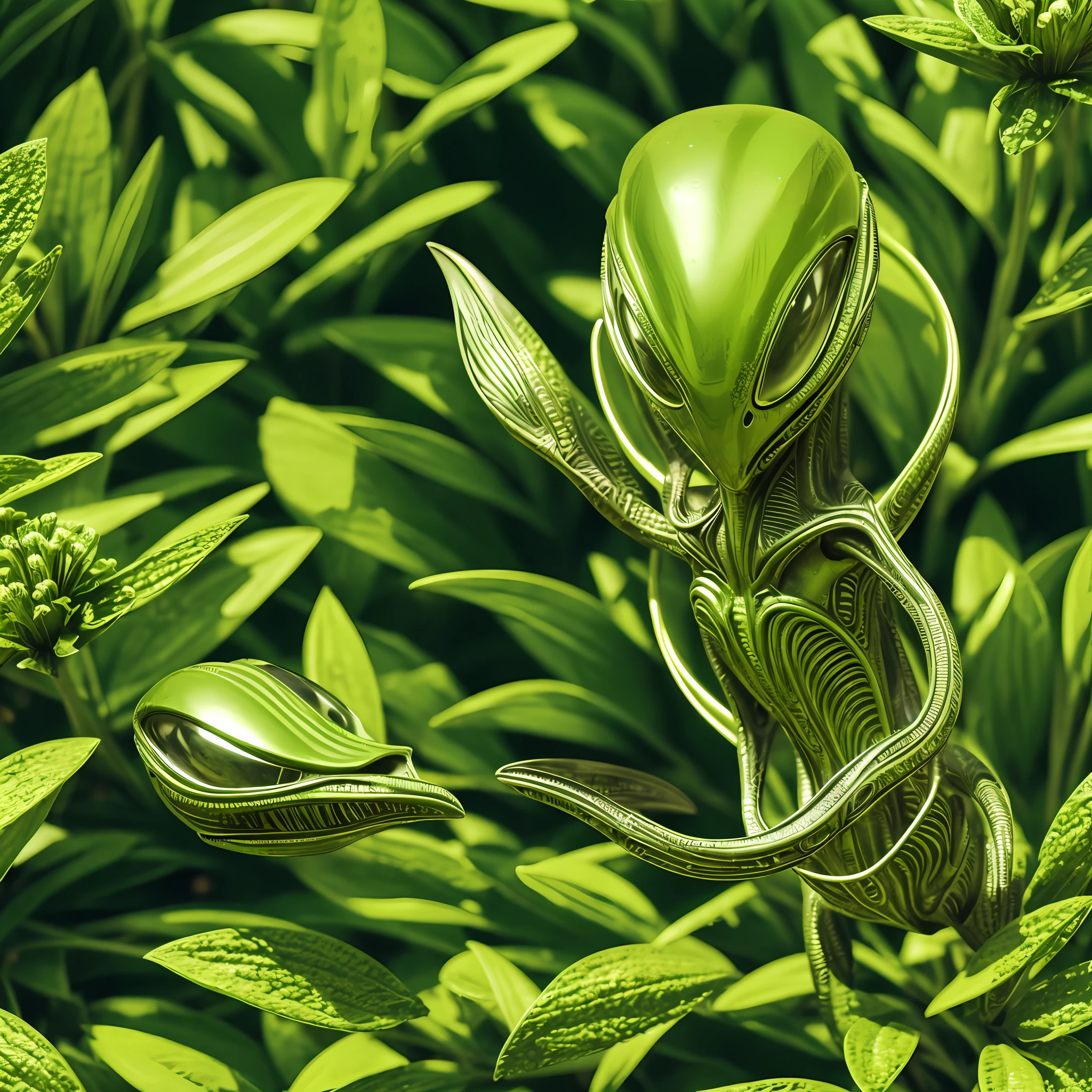 Alien in detailed resolution of 8k blooming green --auto