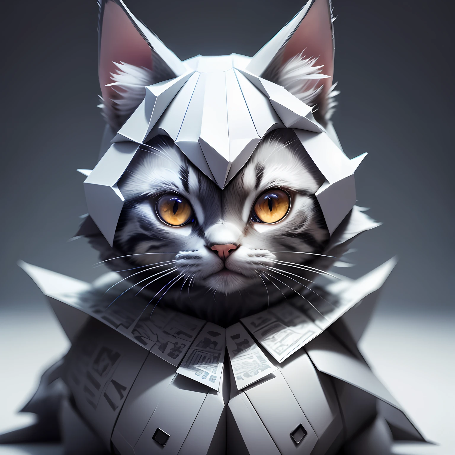 Insanely detailed cute kitten made of paper origami, coloured paper origami, maximum details, folded paper, unreal engine, 8k hdr, sharp, intense, airbrush, ethereal, hd digital art portrait, vibrant, full color --auto