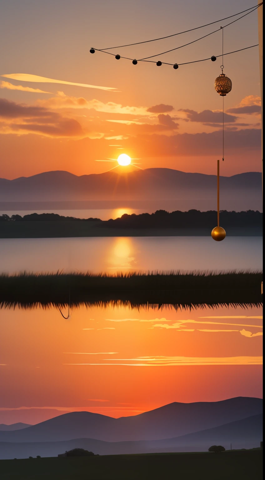 The sound of wind chimes blending in with the sunset landscape