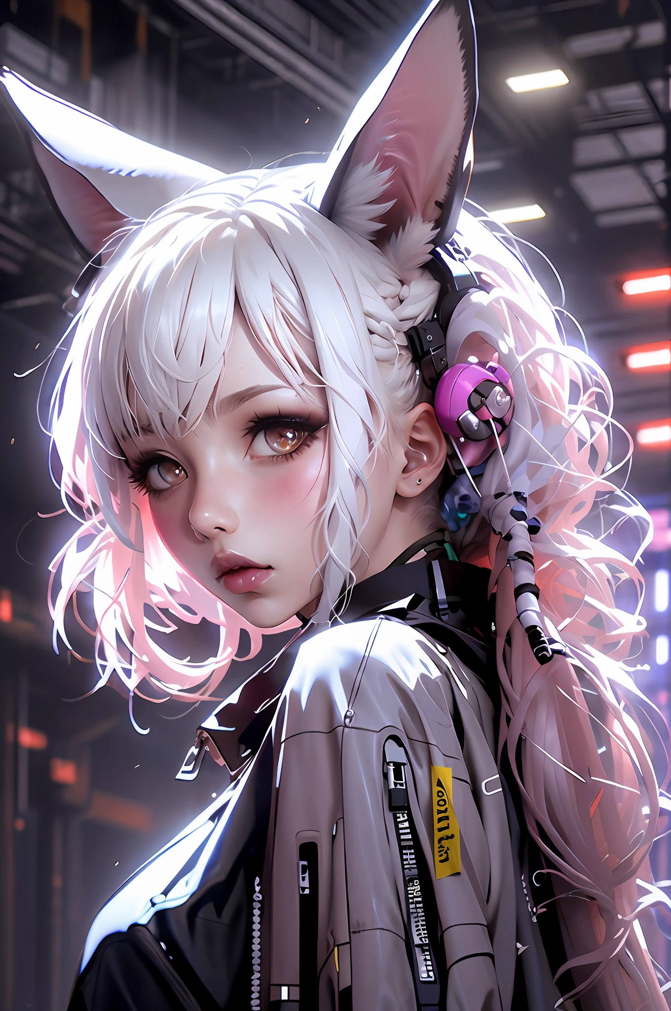 whaite hair, kemonomimi mode, shy, blush, white hair, Surrealism, 8k, super detail, anatomically correct, UHD