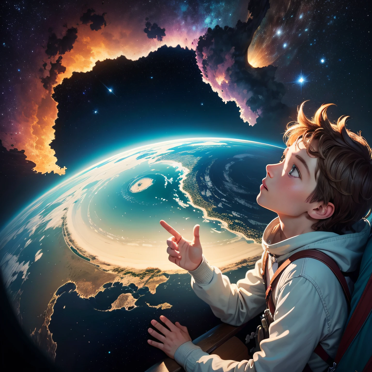 Up there, They saw how beautiful and fragile our planet is at the same time. Peter was amazed at the view from space and thought about how that experience would change his life forever. The style should be cheerful and playful, with detailed illustrations that capture the imagination of children and invite them to embark on the adventure together with Pedro and the Gang of Stars.